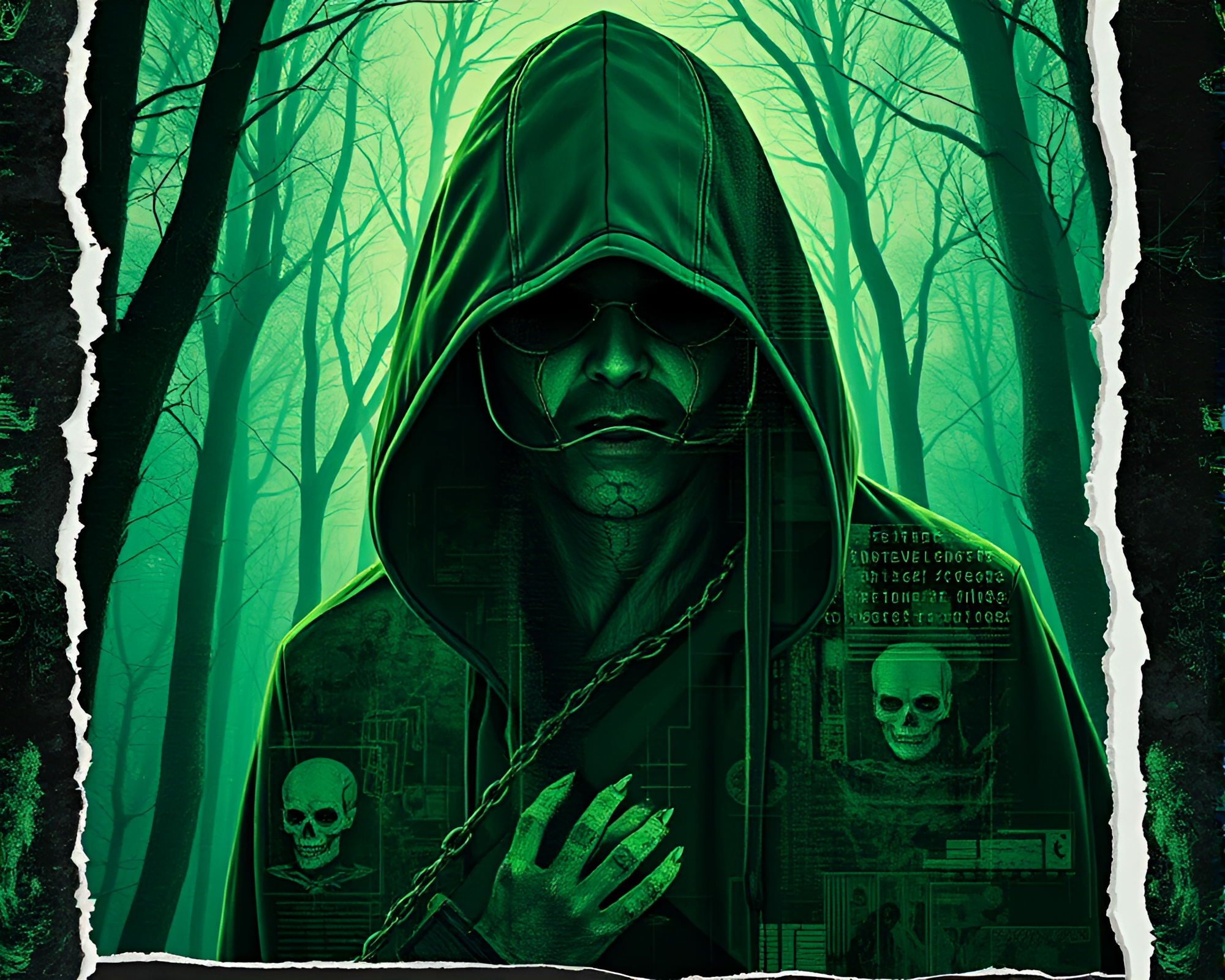 Cyberpunk Vigilante Patrols Enchanted Forest Tearing Through Reality – free AI stock image