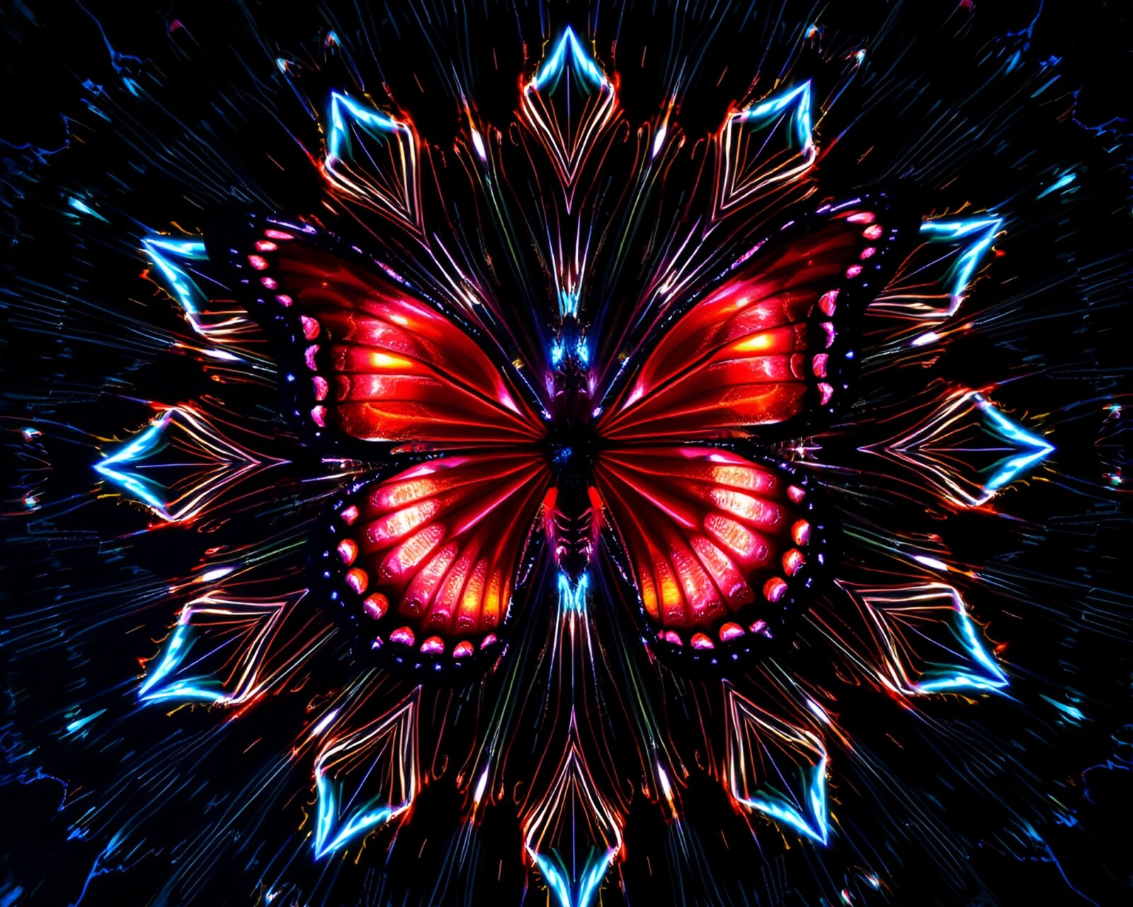 Vibrant butterfly with shimmering silk wings in glowing light