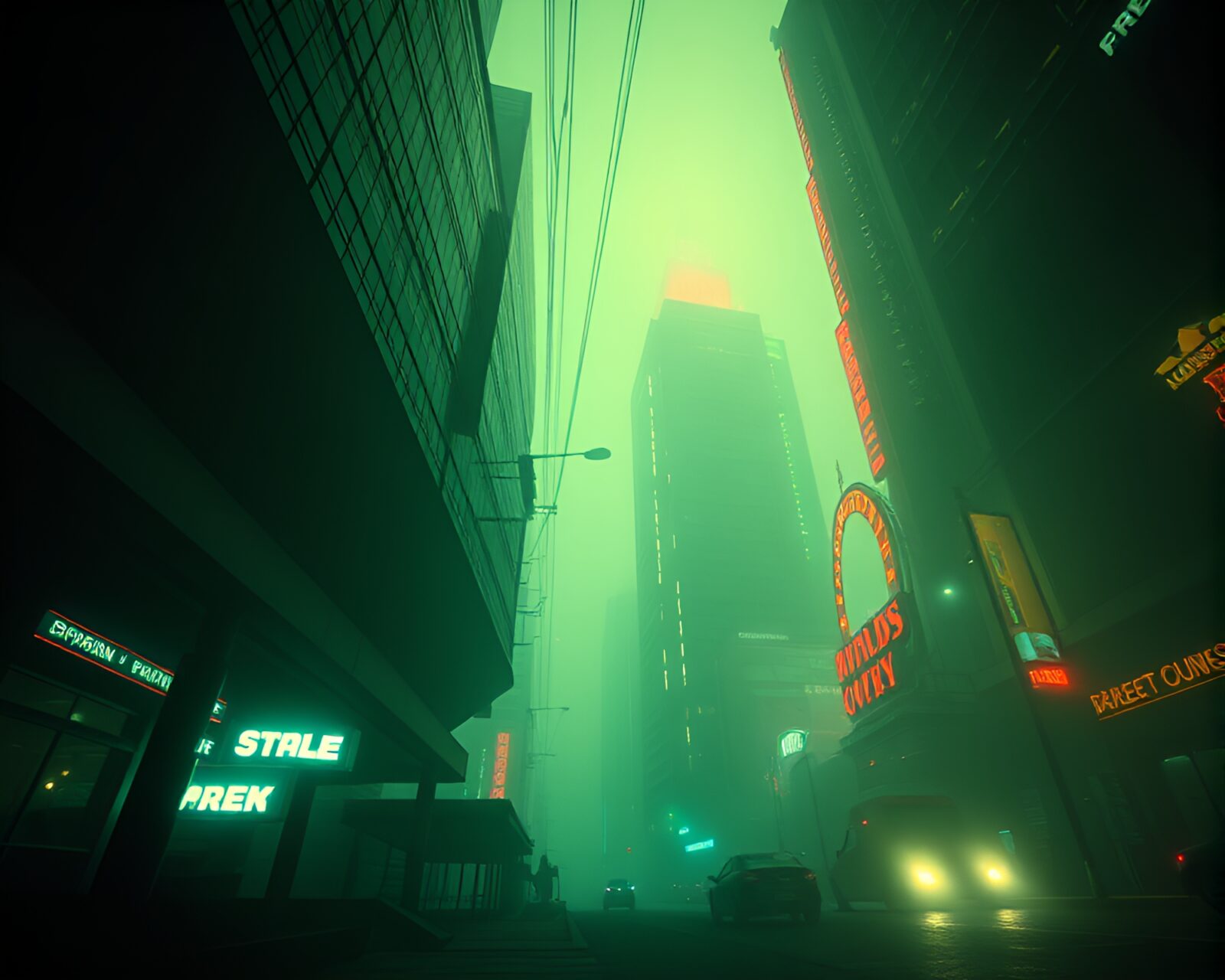 Low-angle view of ley lines glowing in dystopian setting