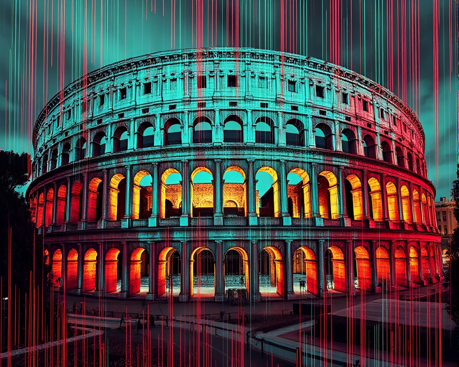 Thermal imaging colors reveal distorted etching of Roman coliseum