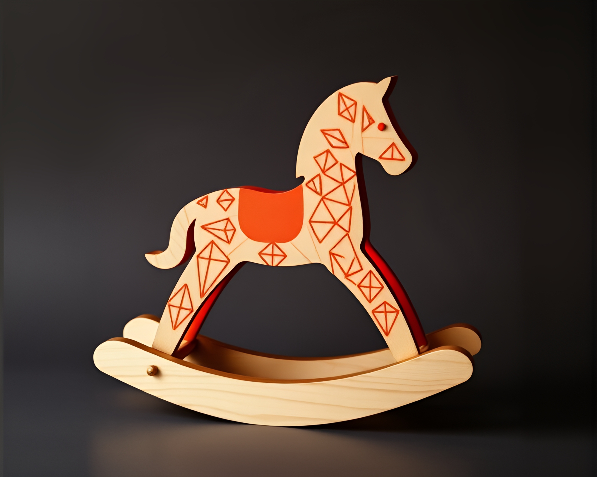 Volcano-Red Glow Wooden Rocking Horse Geometric Patterns – free AI stock image