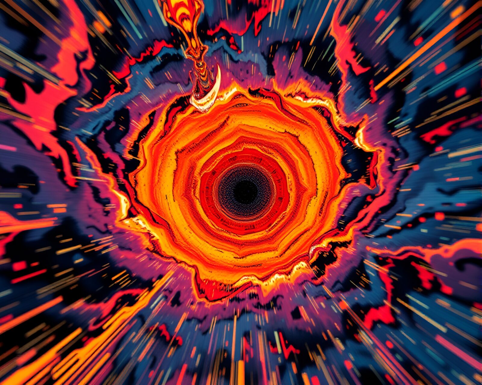 Colorful comic book illustration of swirling time vortex.