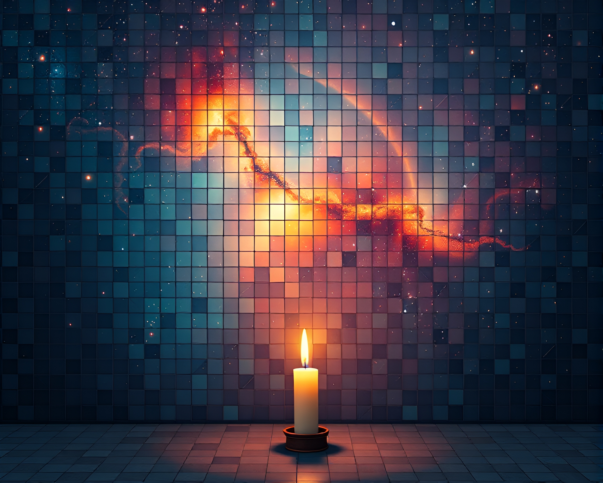 Celestial Nebula Tiled Mosaic Candlelit Scene – free AI stock image