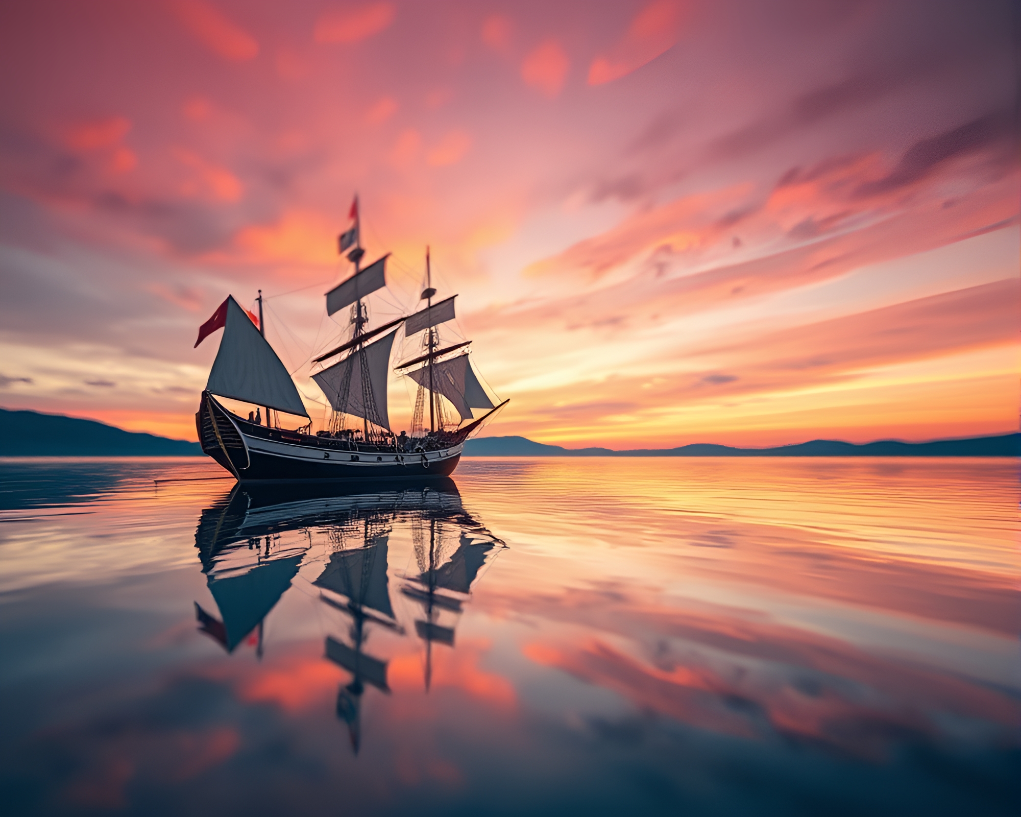 Viking Longship at Sunrise Miniature Dream – free AI stock image