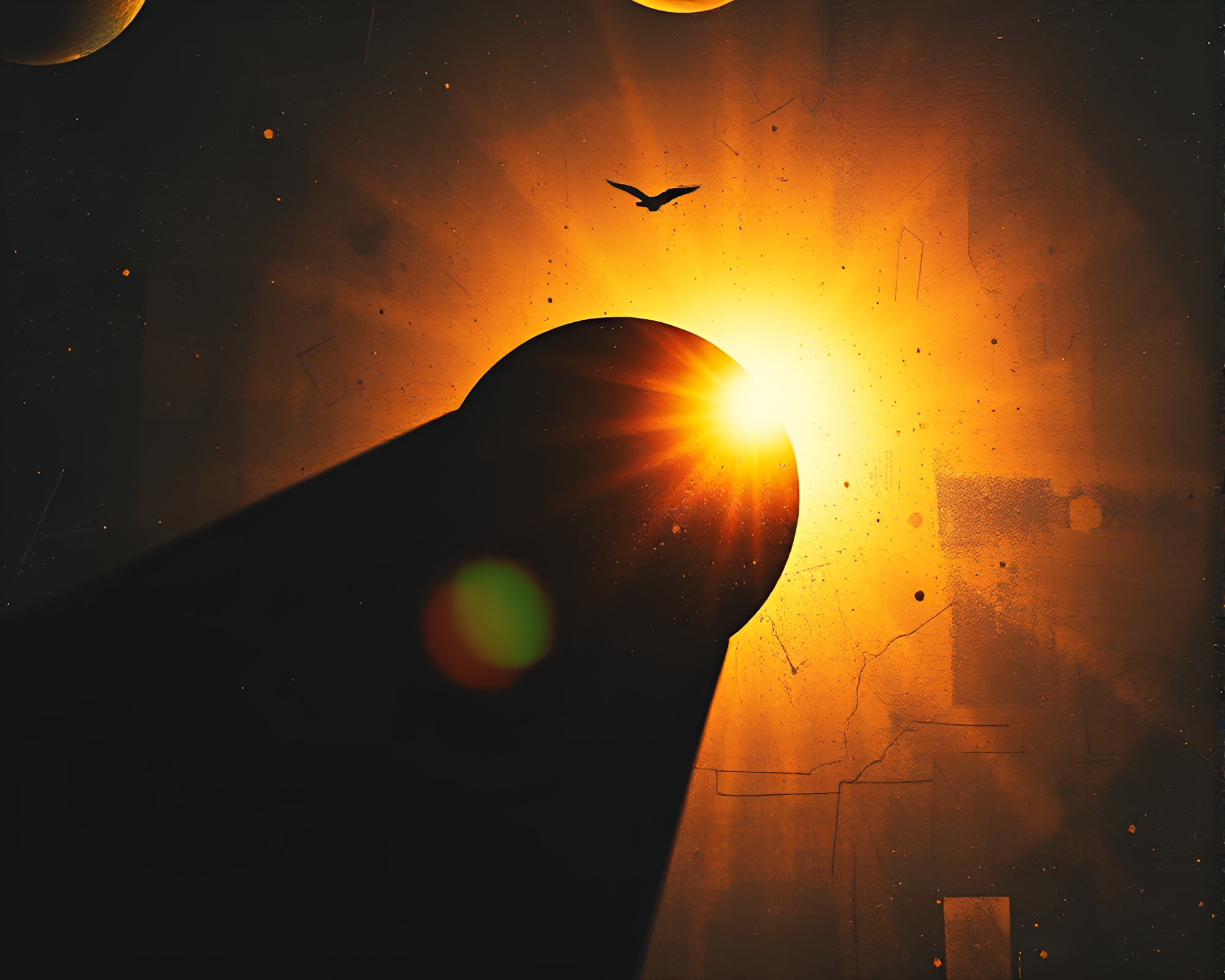 Dadaist Space Habitat Lens Sunburst Composition – free AI stock image