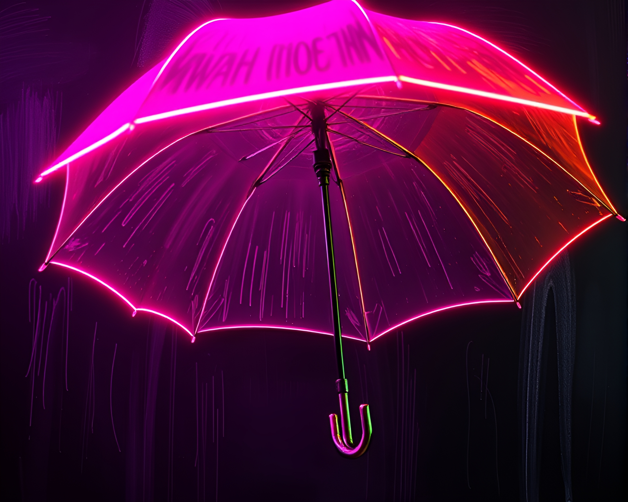 Neon Umbrella in Thermal Chalkboard Art – free AI stock image