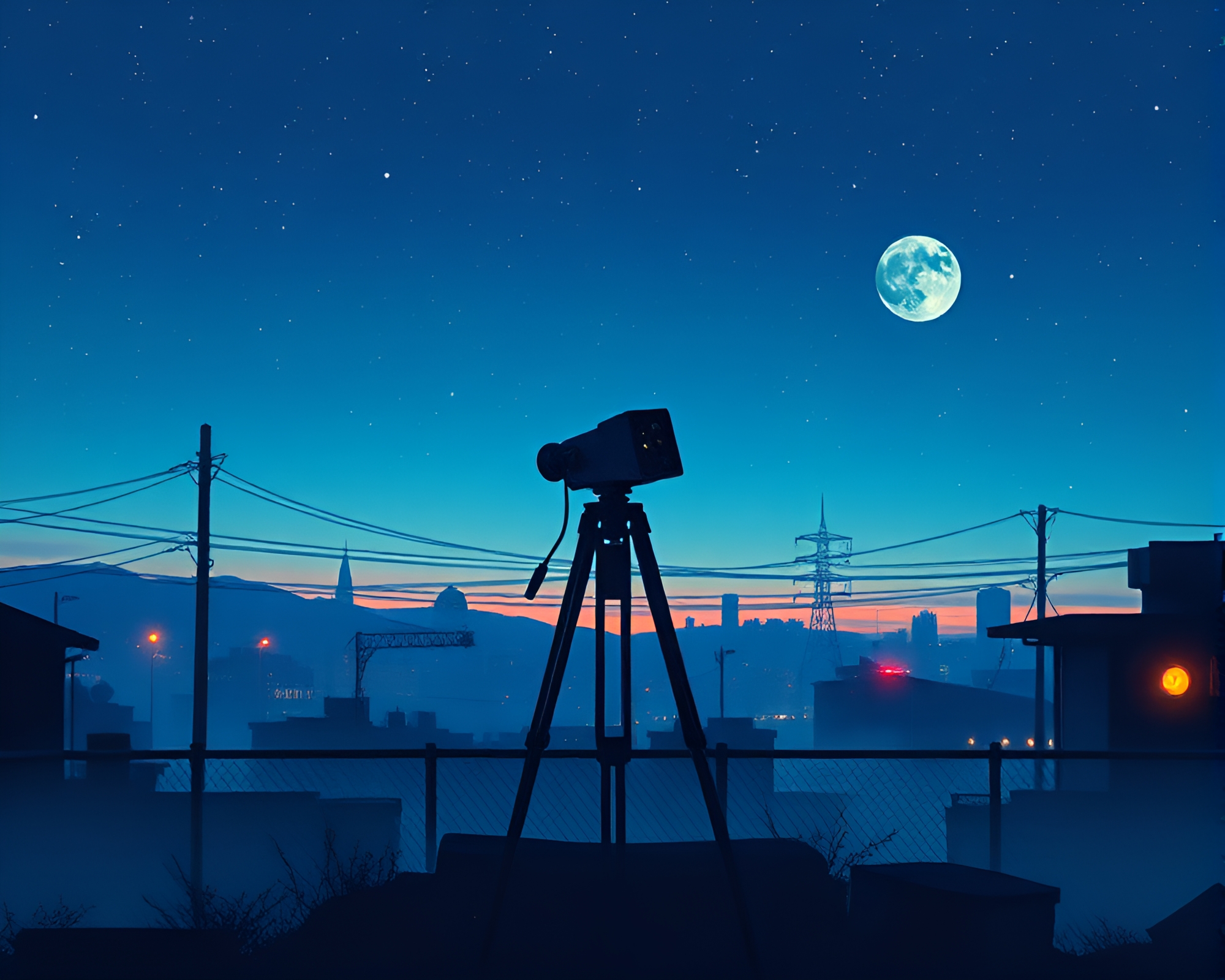 Twilight Cyberpunk Illustration: Antique Sextant Dust Overlay – free AI stock image