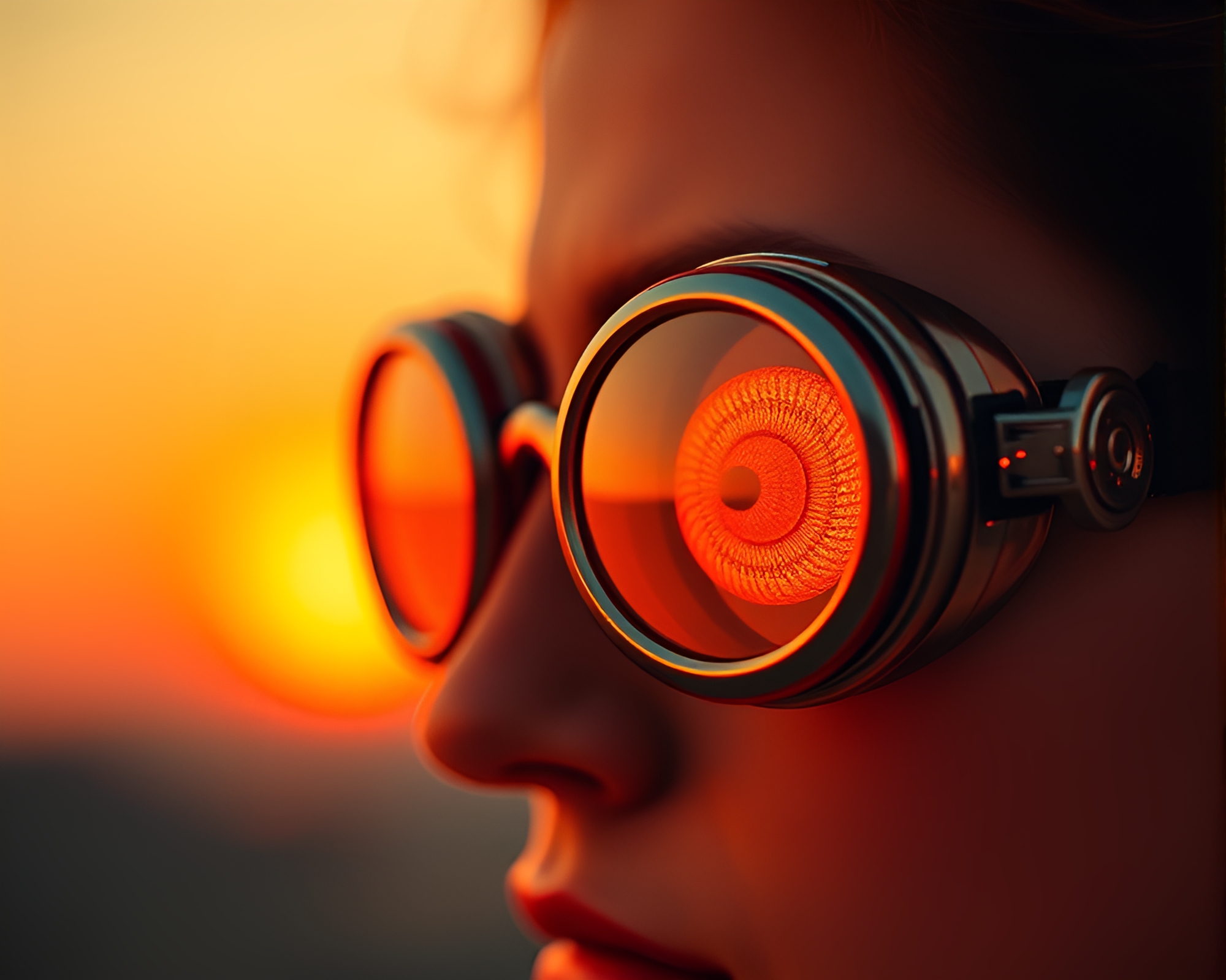Steampunk Goggles in Fibonacci Spiral Sunset – free AI stock image