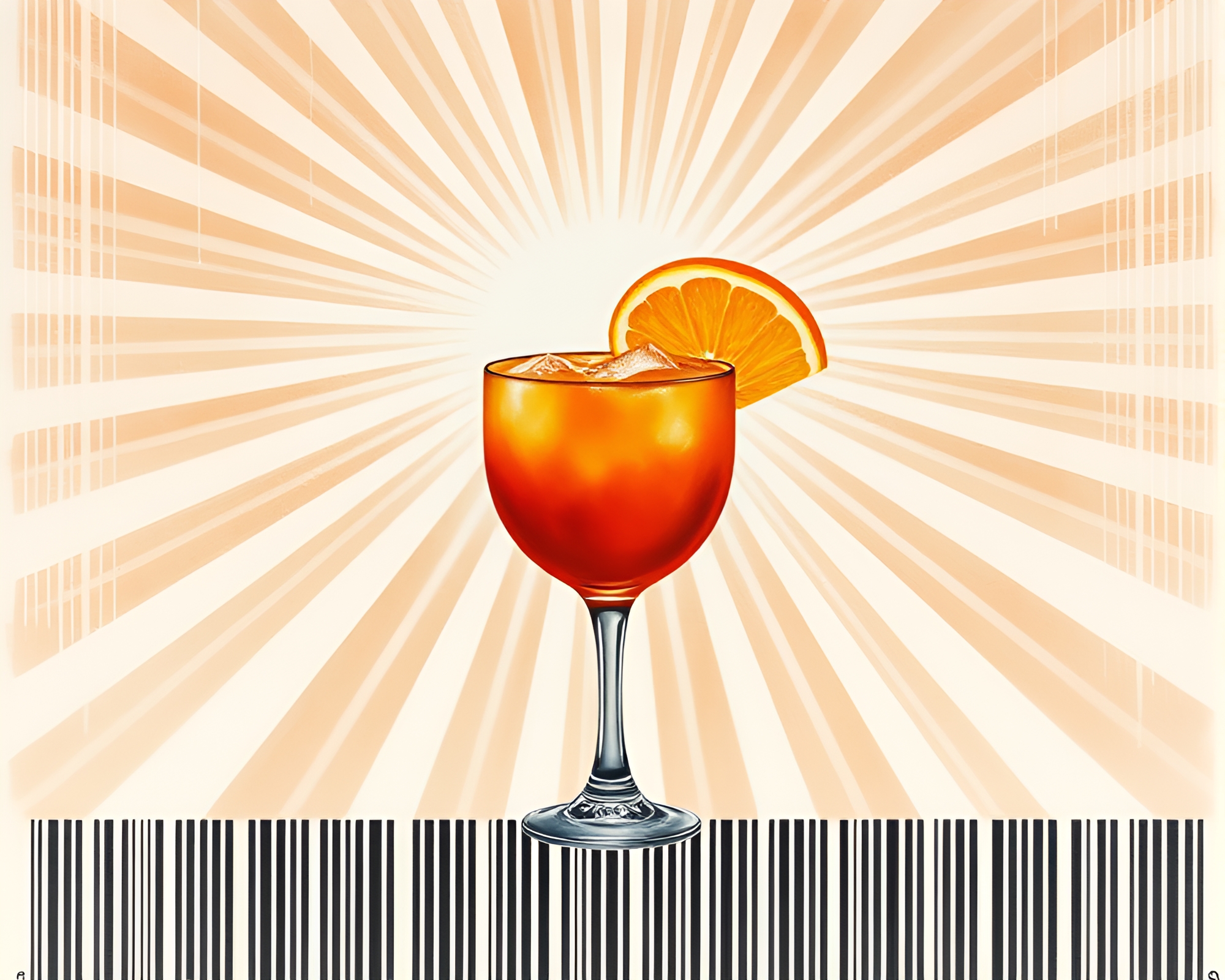 Barcode Striped Blood Orange Cocktail with God Rays – free AI stock image