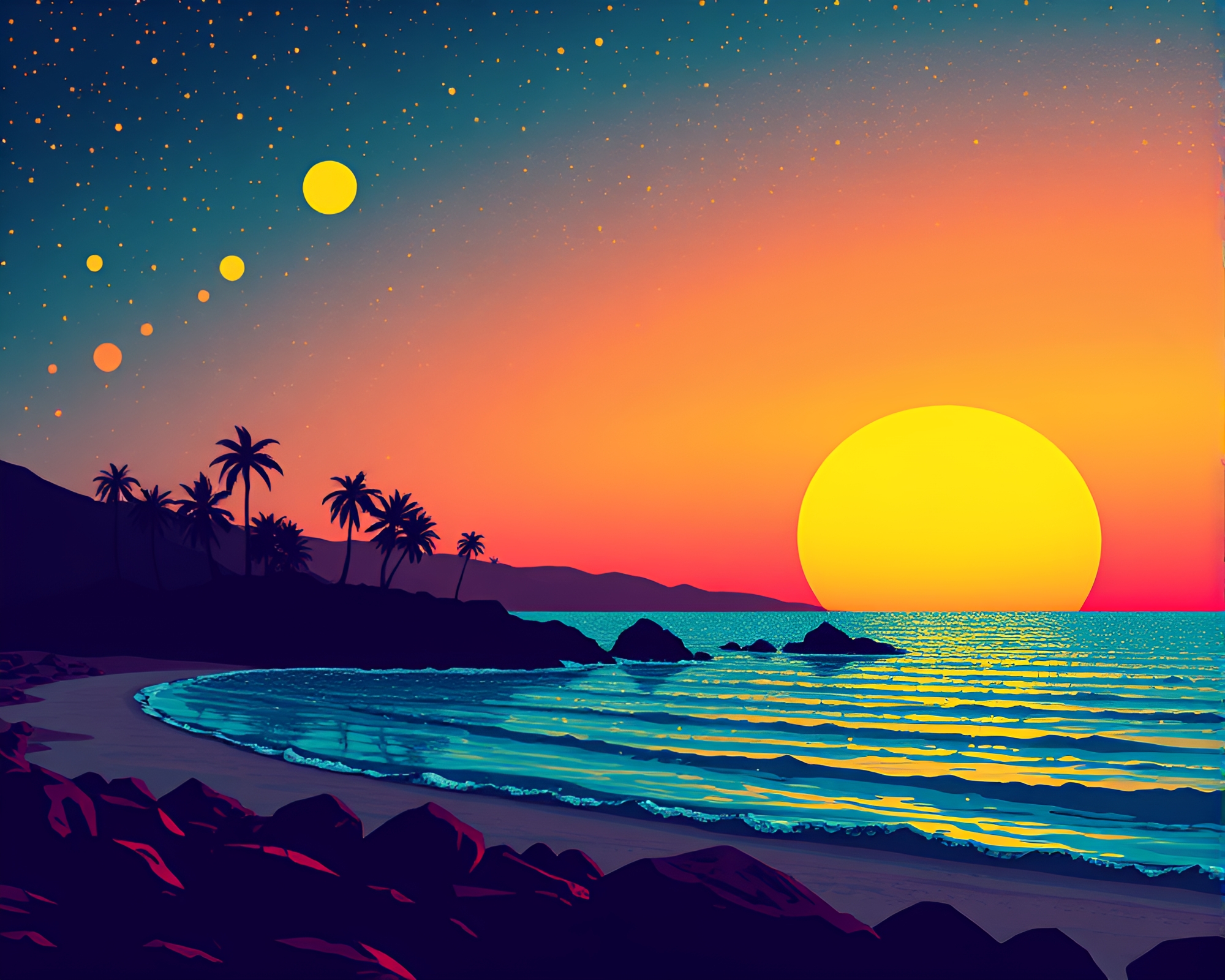 Vaporwave Sunset with Synthwave Style Composition – free AI stock image