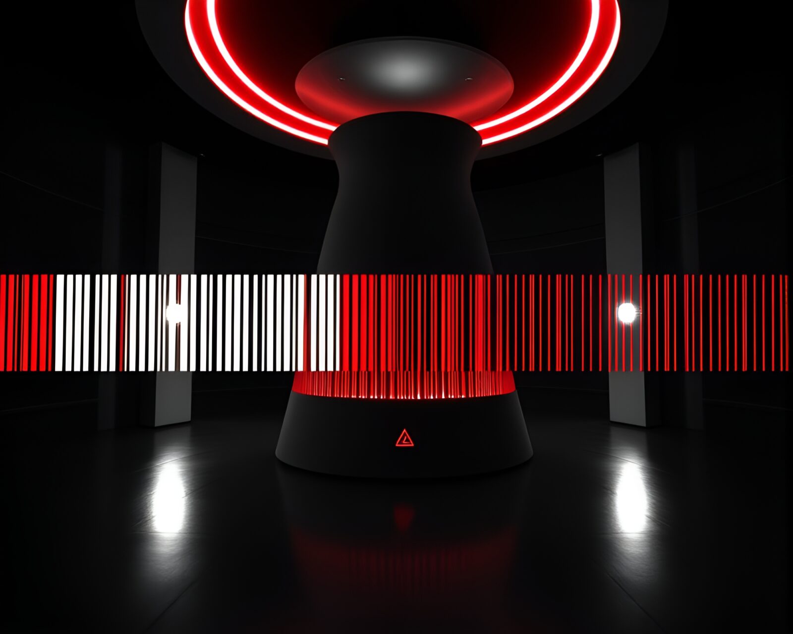 Abstract image of barcode stripe surrounding glowing reactor