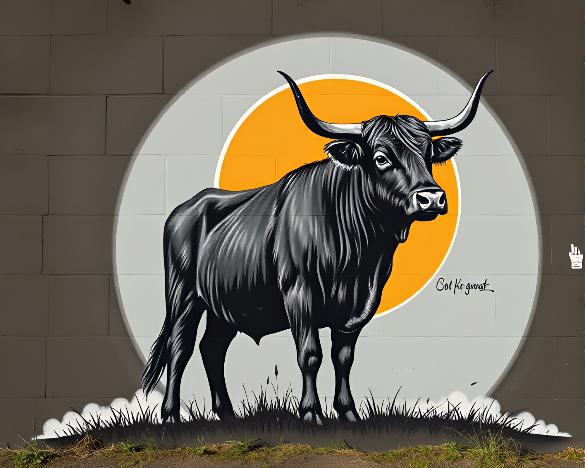Highland cow eclipse mural shadow art – free AI stock image