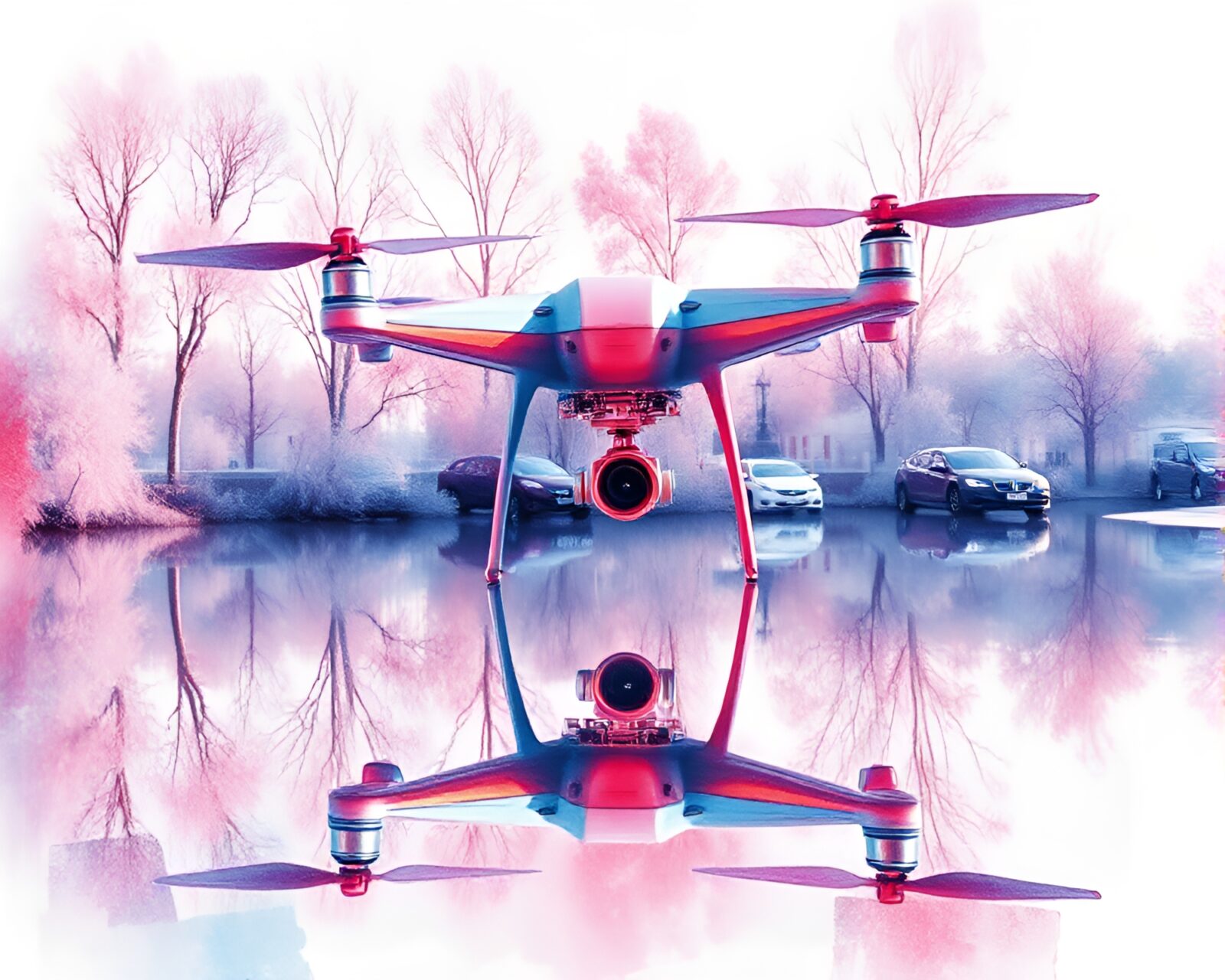 Technical illustration of infrared drone with watercolor wash