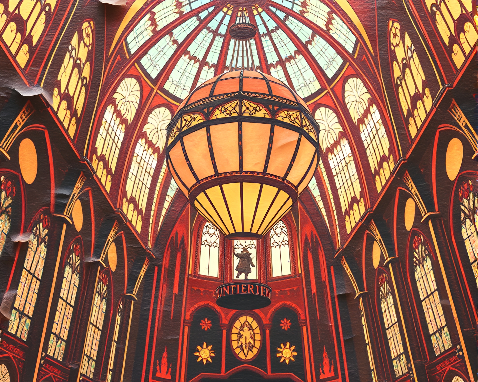 Steampunk Zeppelin in Cathedral Light Paper Texture – free AI stock image