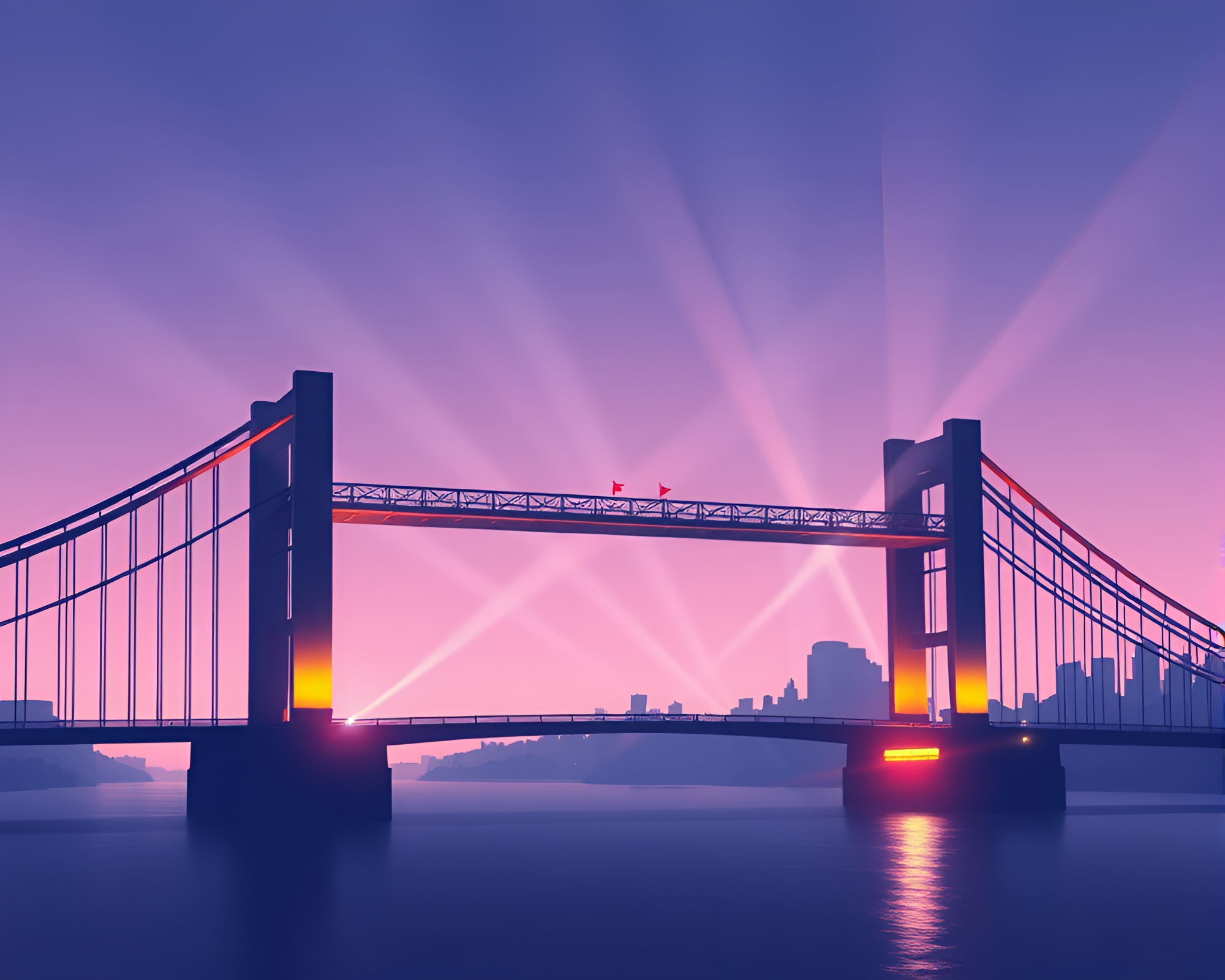 Glass Bridge Illuminated by Laser Beams – free AI stock image