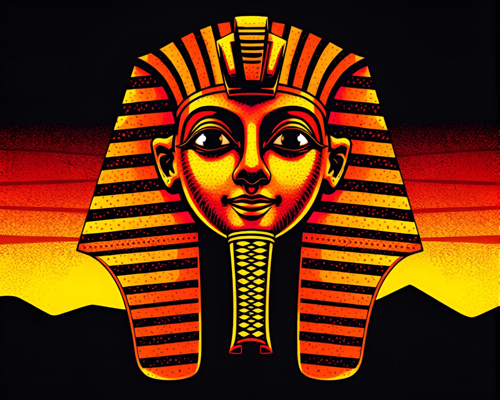 Shaded silhouette of Pharaoh's mask with pixelated colors.