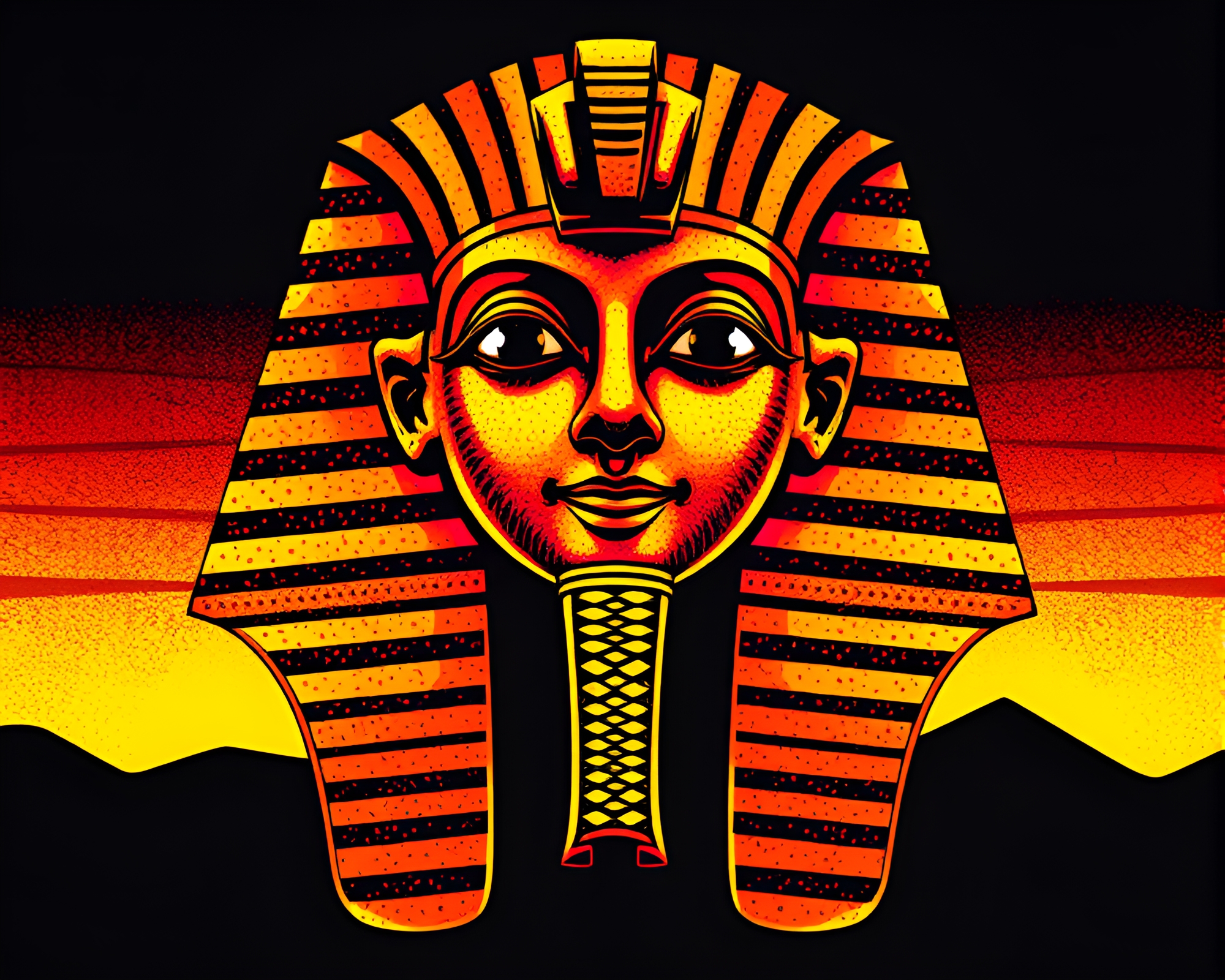 Sunset Stippling Pharaoh Mask in 16-Bit Style – free AI stock image