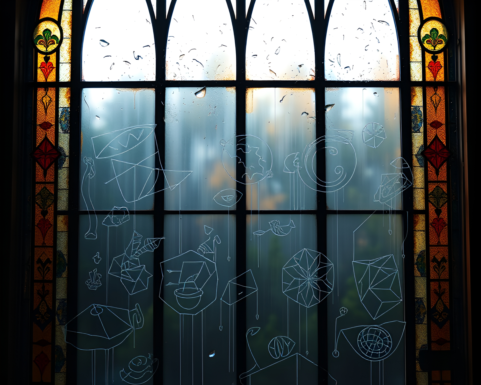 Vibrant Kinetic Stained-Glass Chalk Artwork – free AI stock image