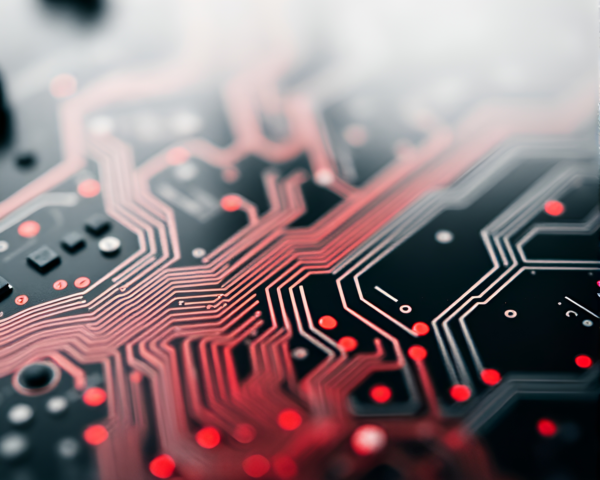 Monochrome Red Golem Circuit Board Art – free AI stock image