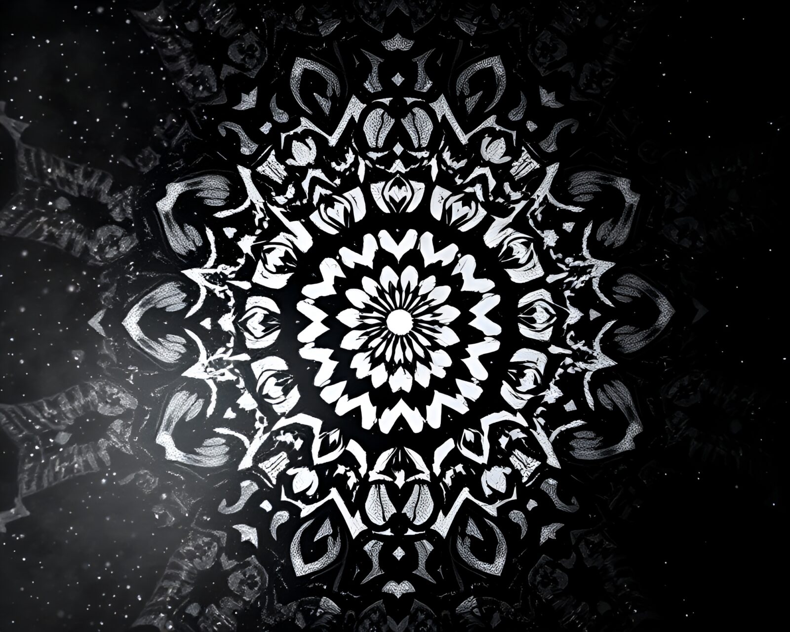 Intricate mandala with checkered pattern bathed in ethereal light
