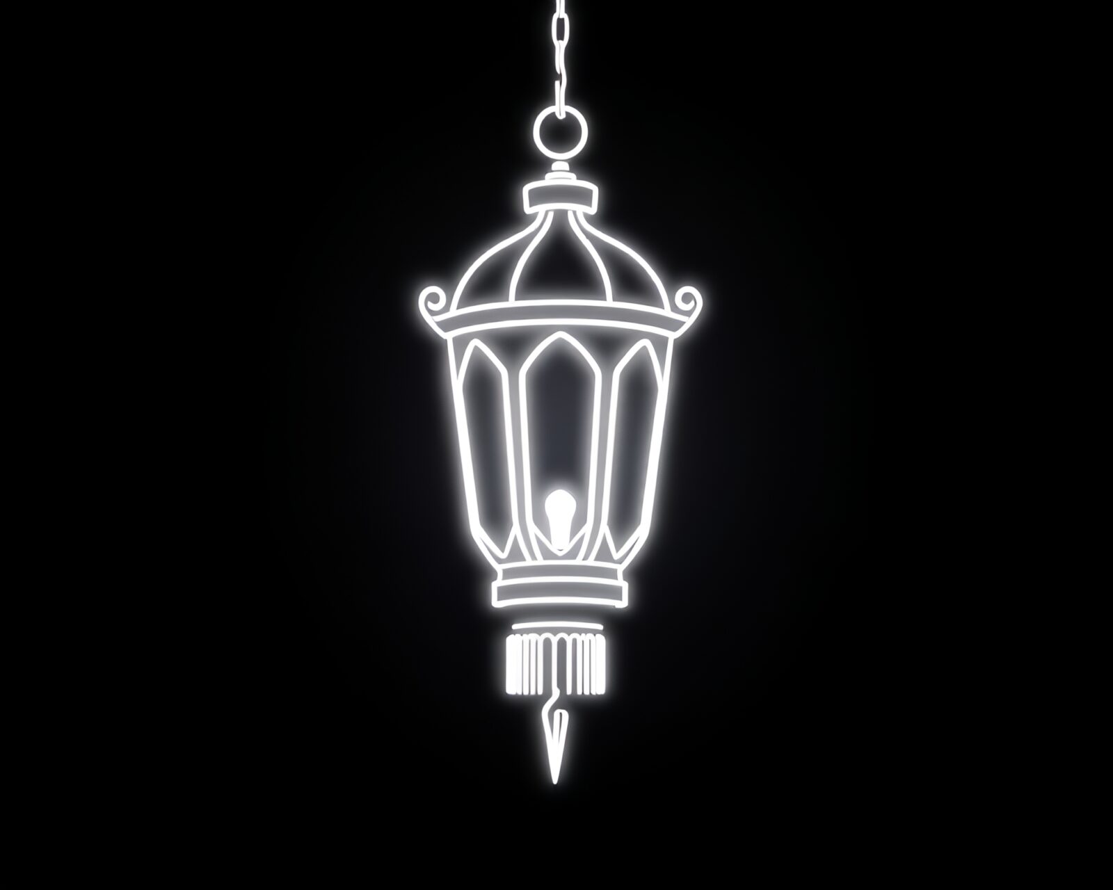 Glowing neon wireframe oil lantern in ivory white light