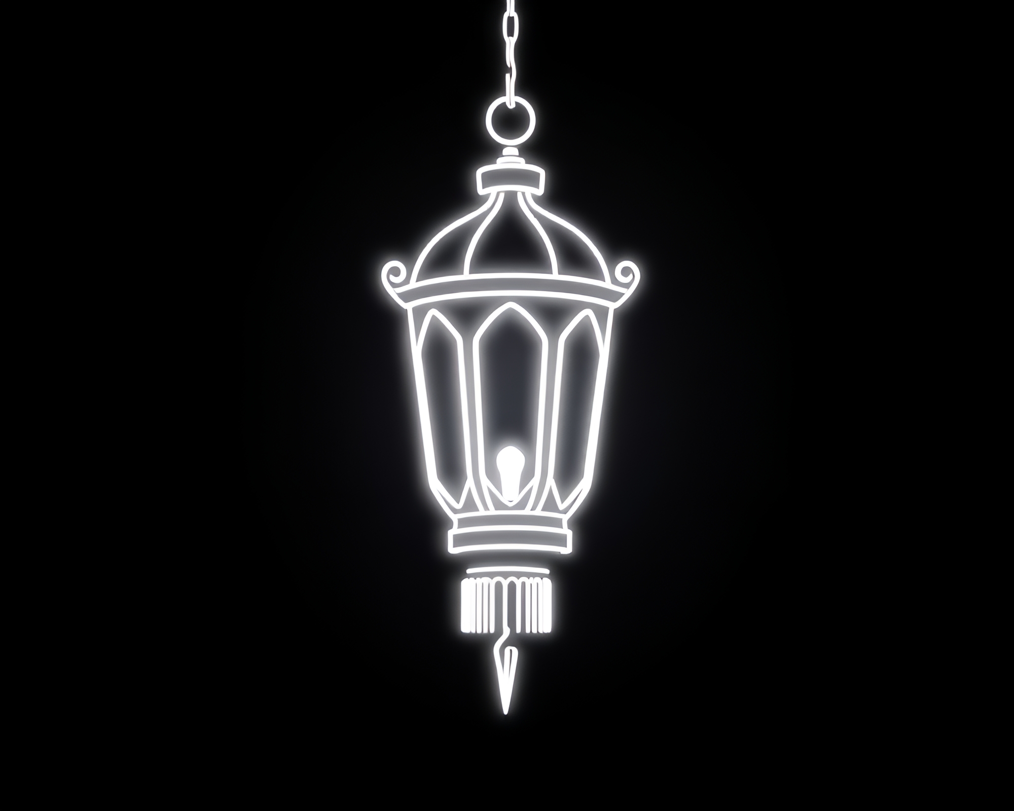Neon Wireframe Oil Lantern in Ivory White Glow – free AI stock image