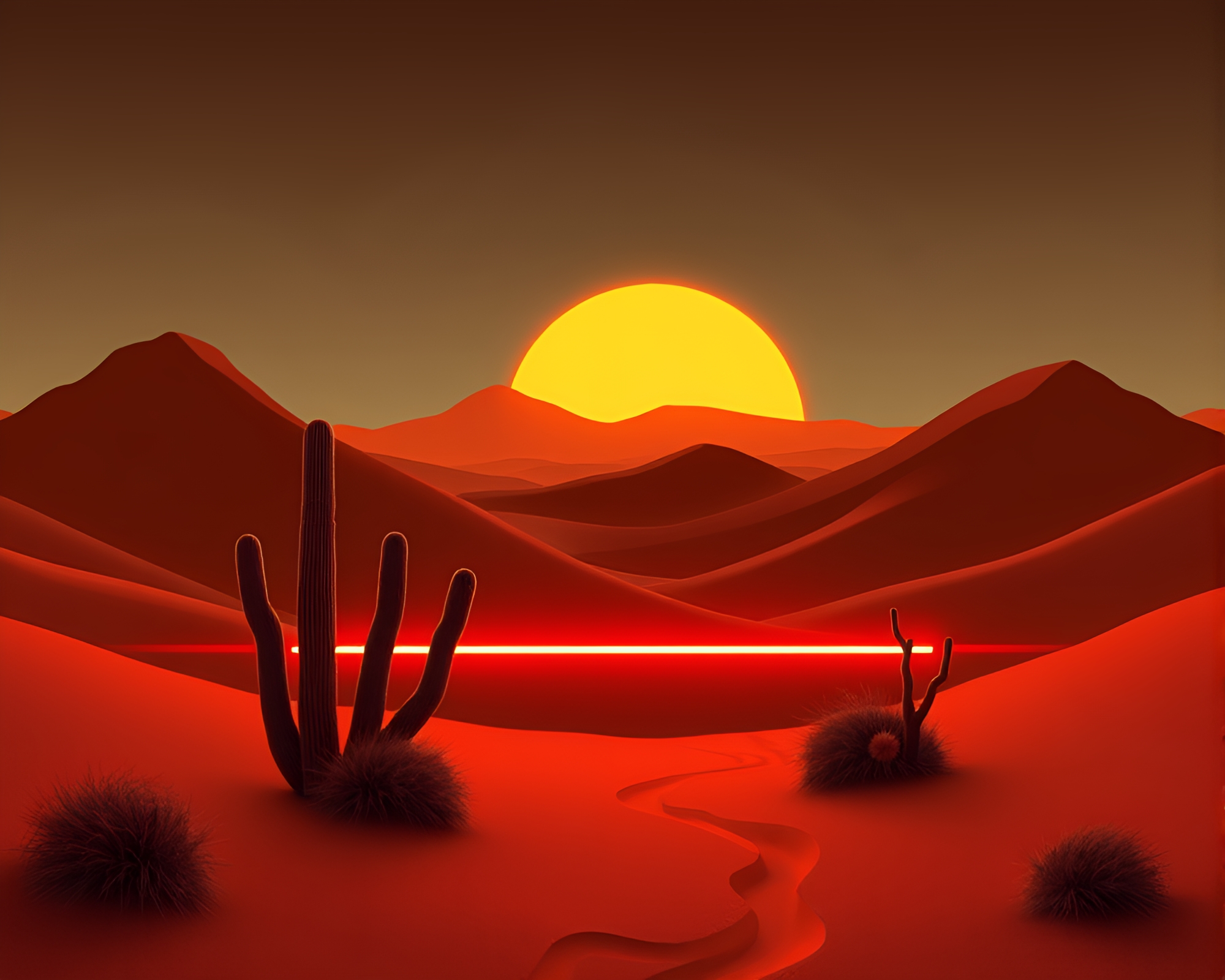 Futuristic Neon Desert Oasis Vector Art Composition – free AI stock image