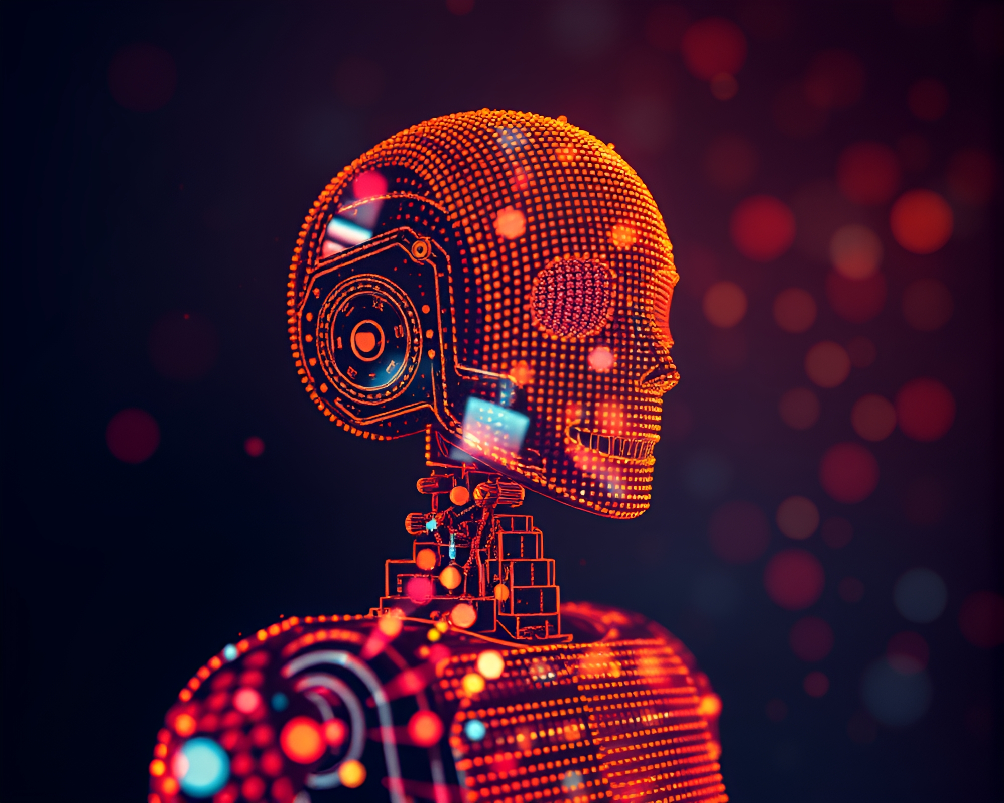 Pastel Gradient Robot Double Exposure Screenprint Dots – free AI stock image