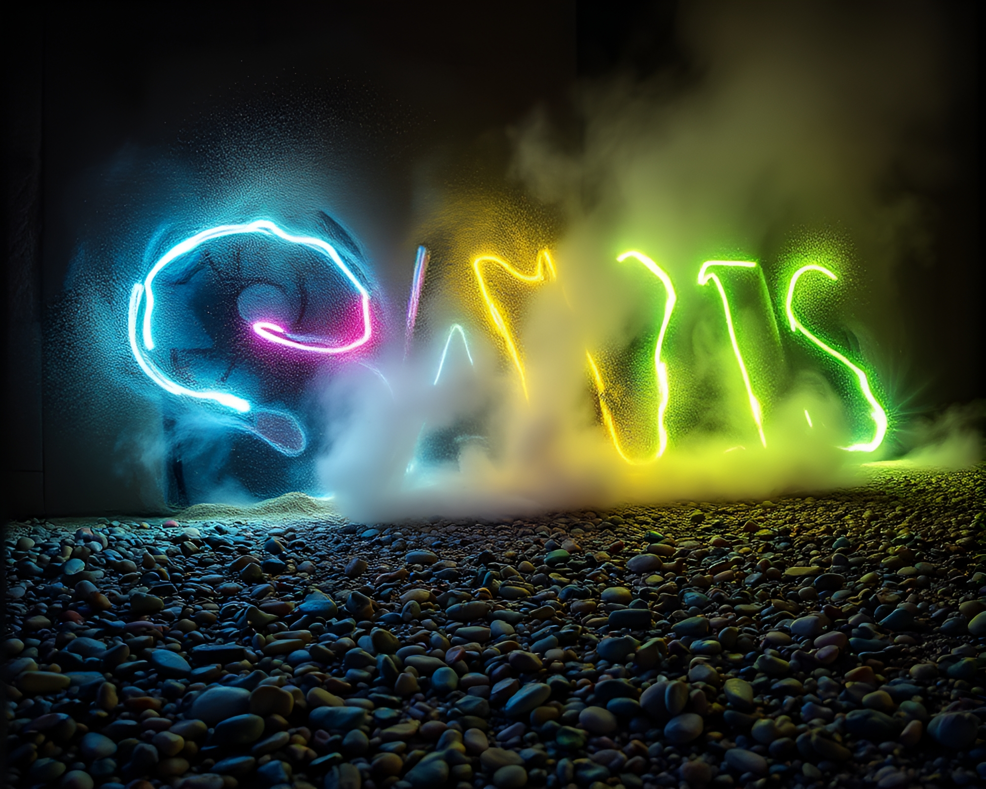 Graffiti Pebble Beach Light Painting Composition – free AI stock image