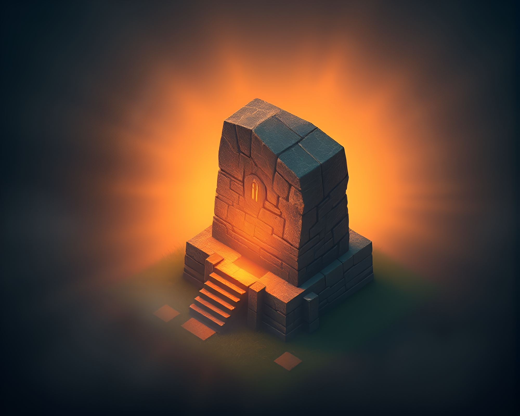 Ethereal Twilight Rune Stone Isometric Illustration – free AI stock image