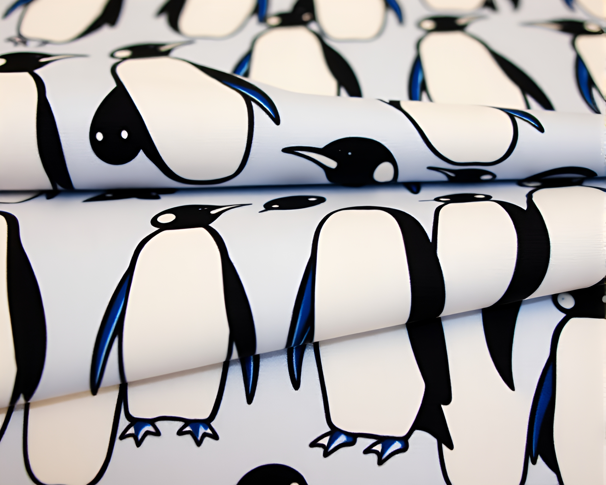 Elegant Penguin in Cobalt Fabric Folds – free AI stock image