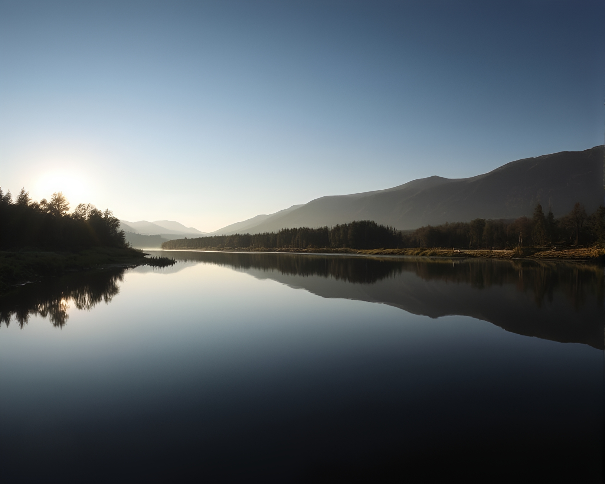 Savage River: Double Reflection Silhouette – free AI stock image