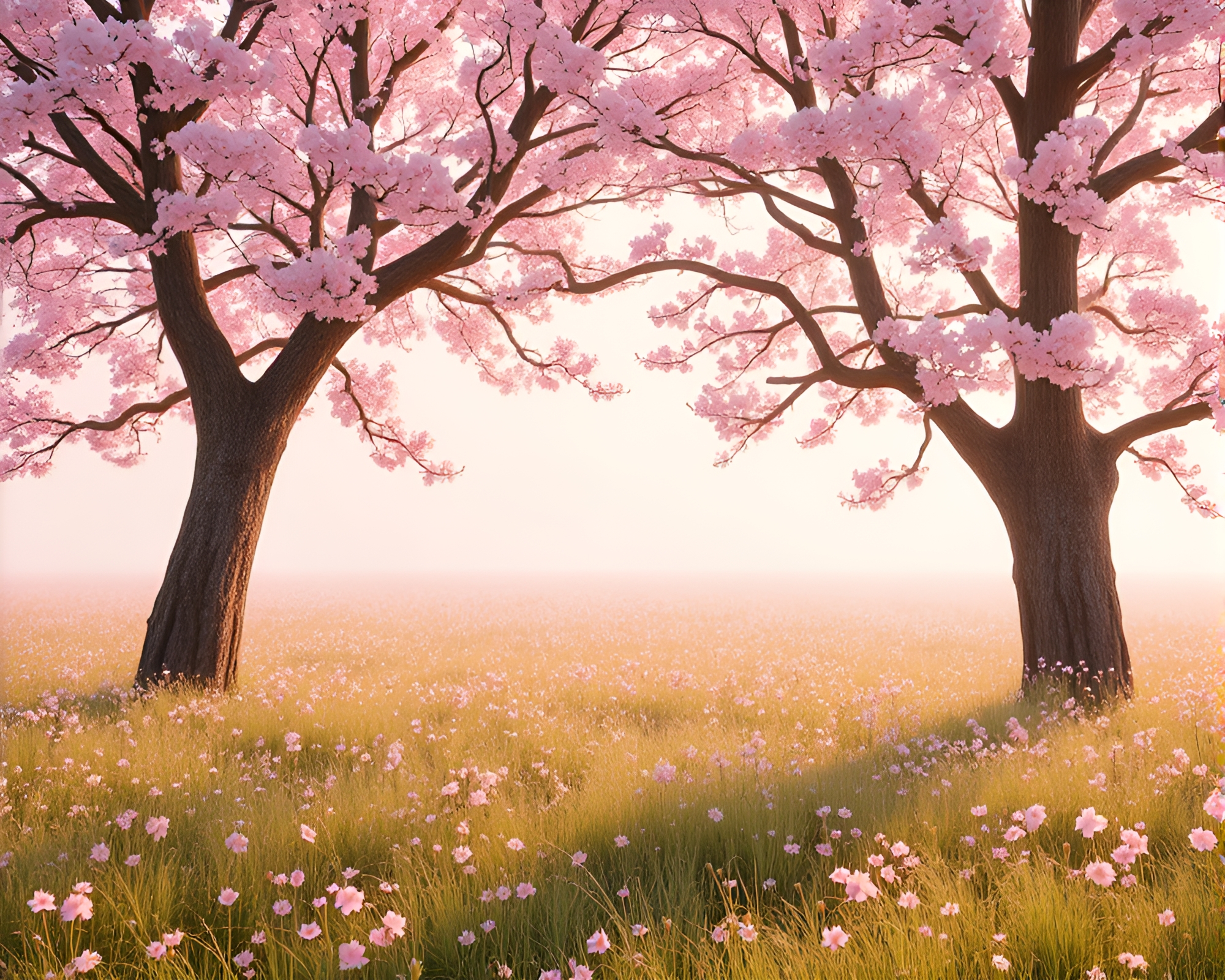 Enchanting Blossoms in Blushing Meadow – free AI stock image