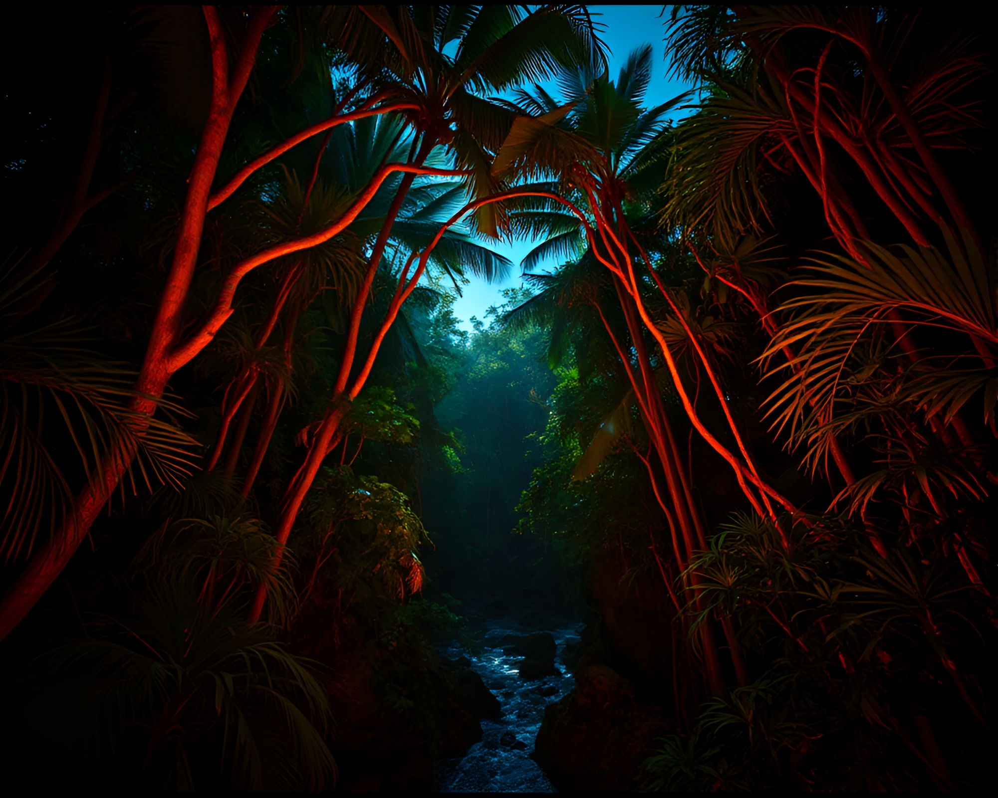 Ethereal Fiber Optics Jungle Amidst Film Grain Wilderness – free AI stock image