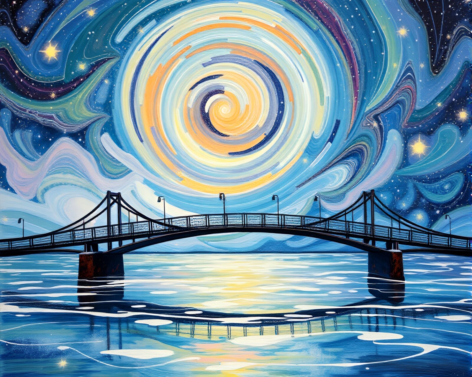 Intricate patterns of a glass bridge under swirling Milky Way galaxy