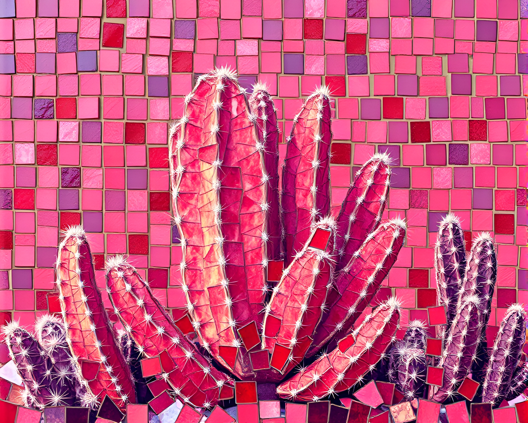 Ultraviolet Desert Cactus Mosaic: A Fragmented Beauty – free AI stock image