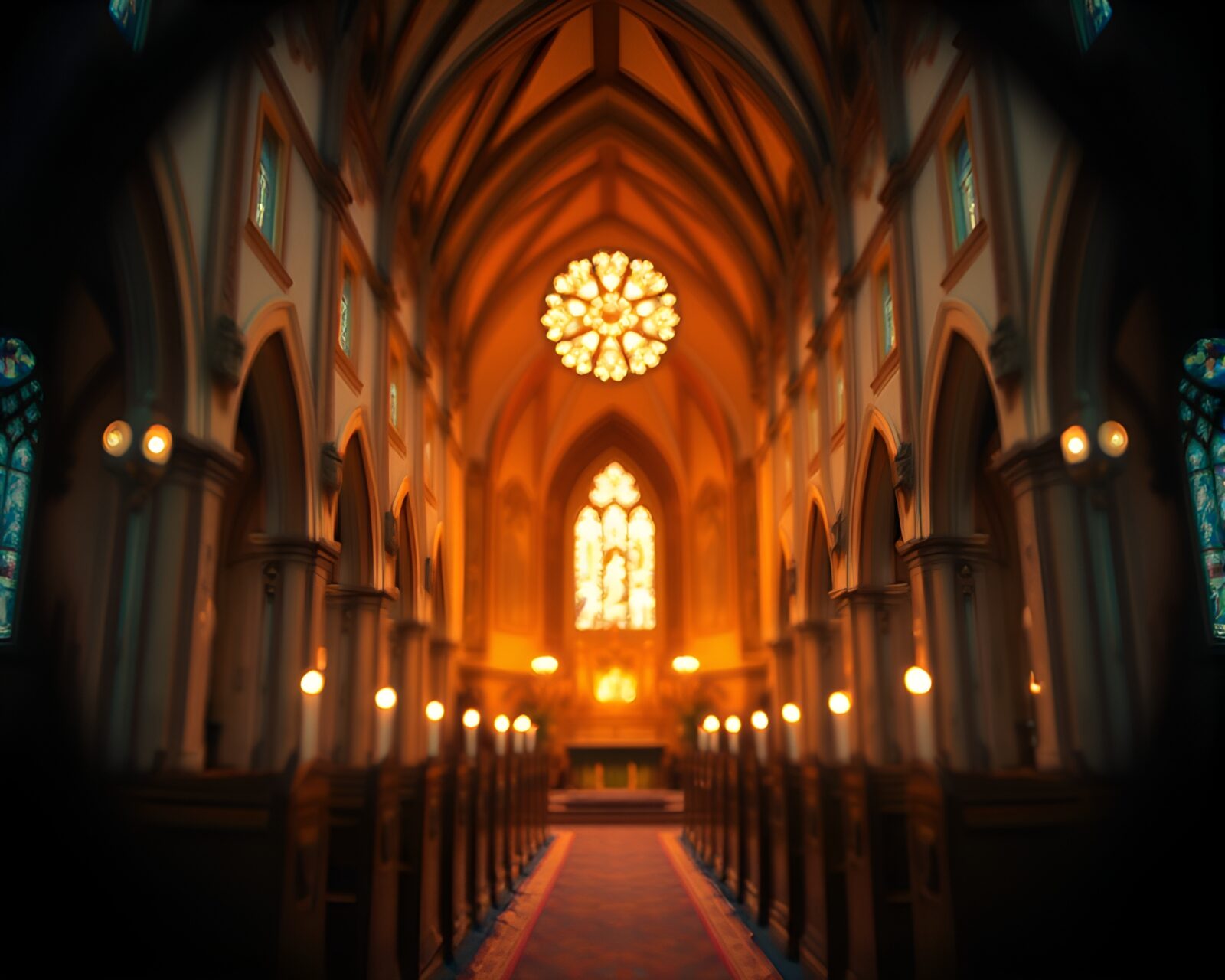 Mixed media artwork with optical illusion in dim church light