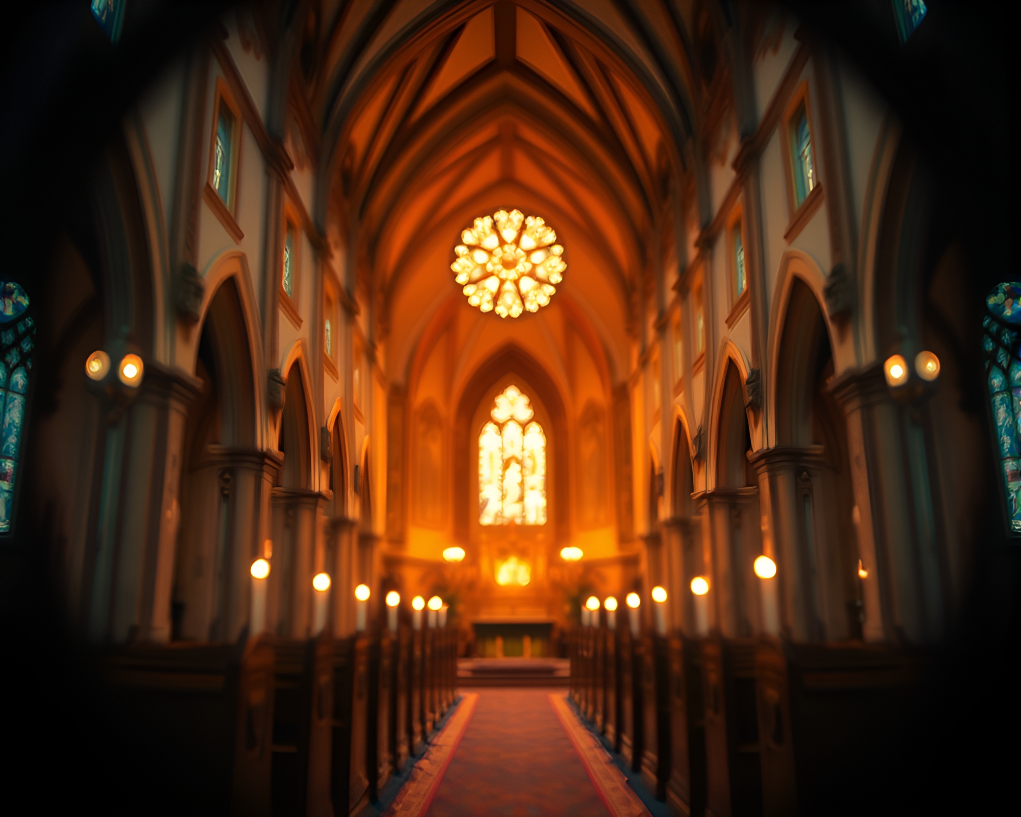 Split Focus Optical Illusion in Church Candlelight – free AI stock image