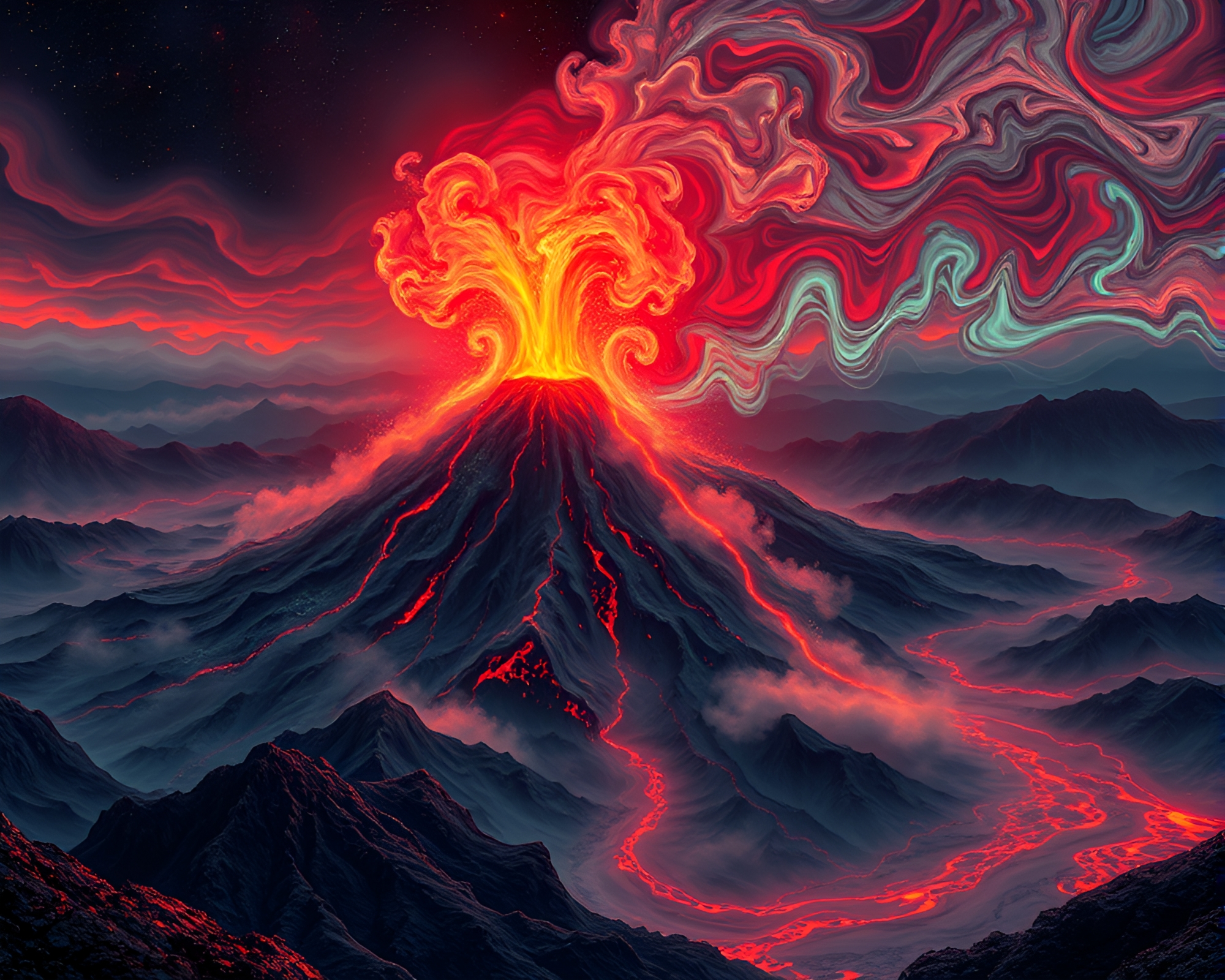 Psychedelic Volcano Eruption: Neural Style Art – free AI stock image