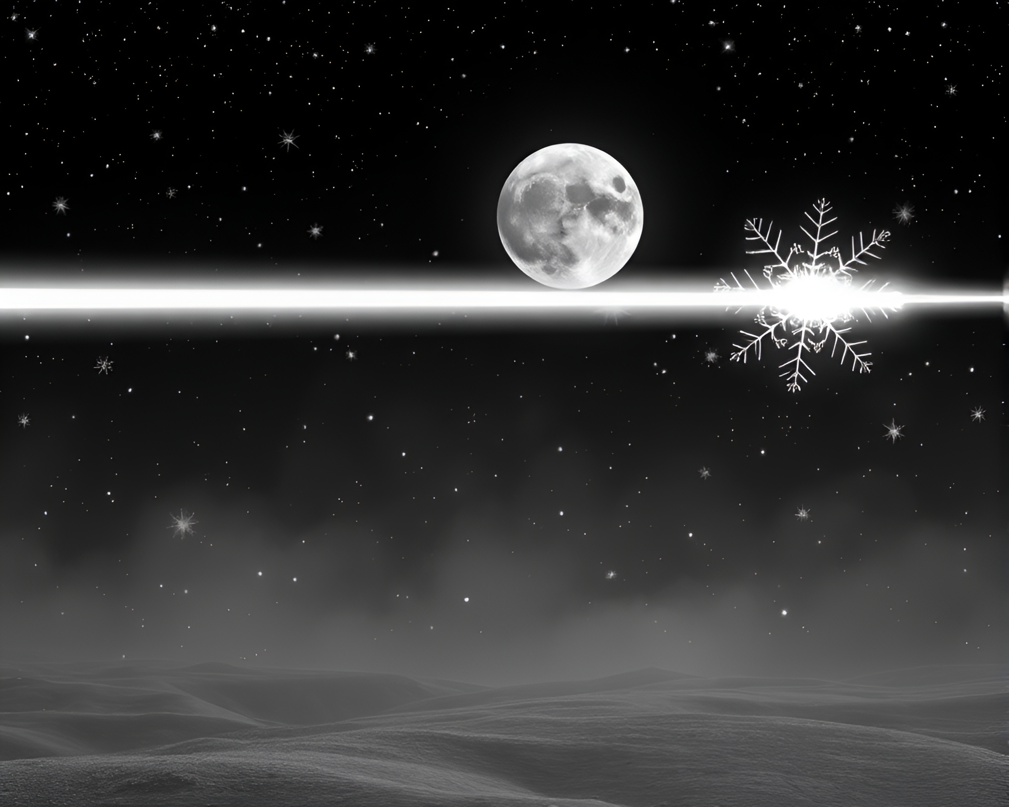 Ethereal Snowscape with Lunar Laser Swords – free AI stock image