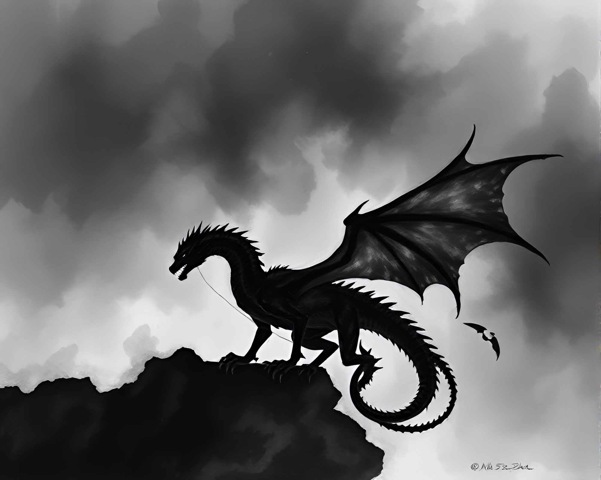 Celestial Dragon Embraced by Necromantic Shadows – free AI stock image