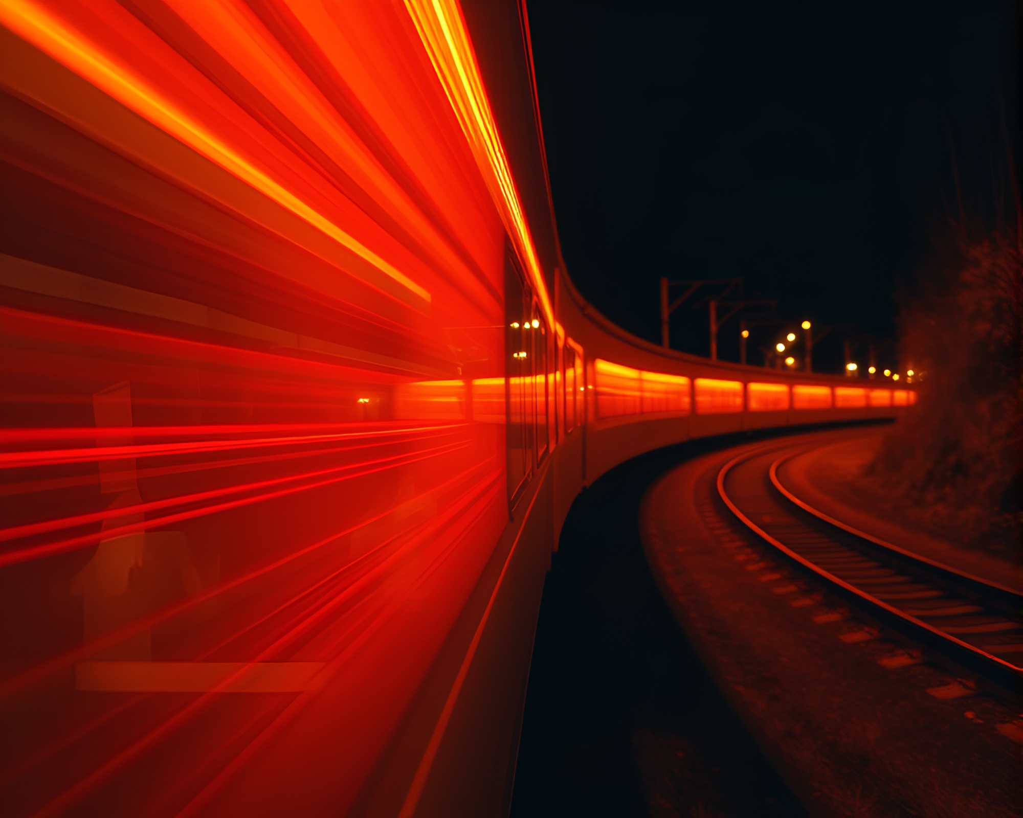 Vibrant Fruit Tart Train Light Trails – free AI stock image