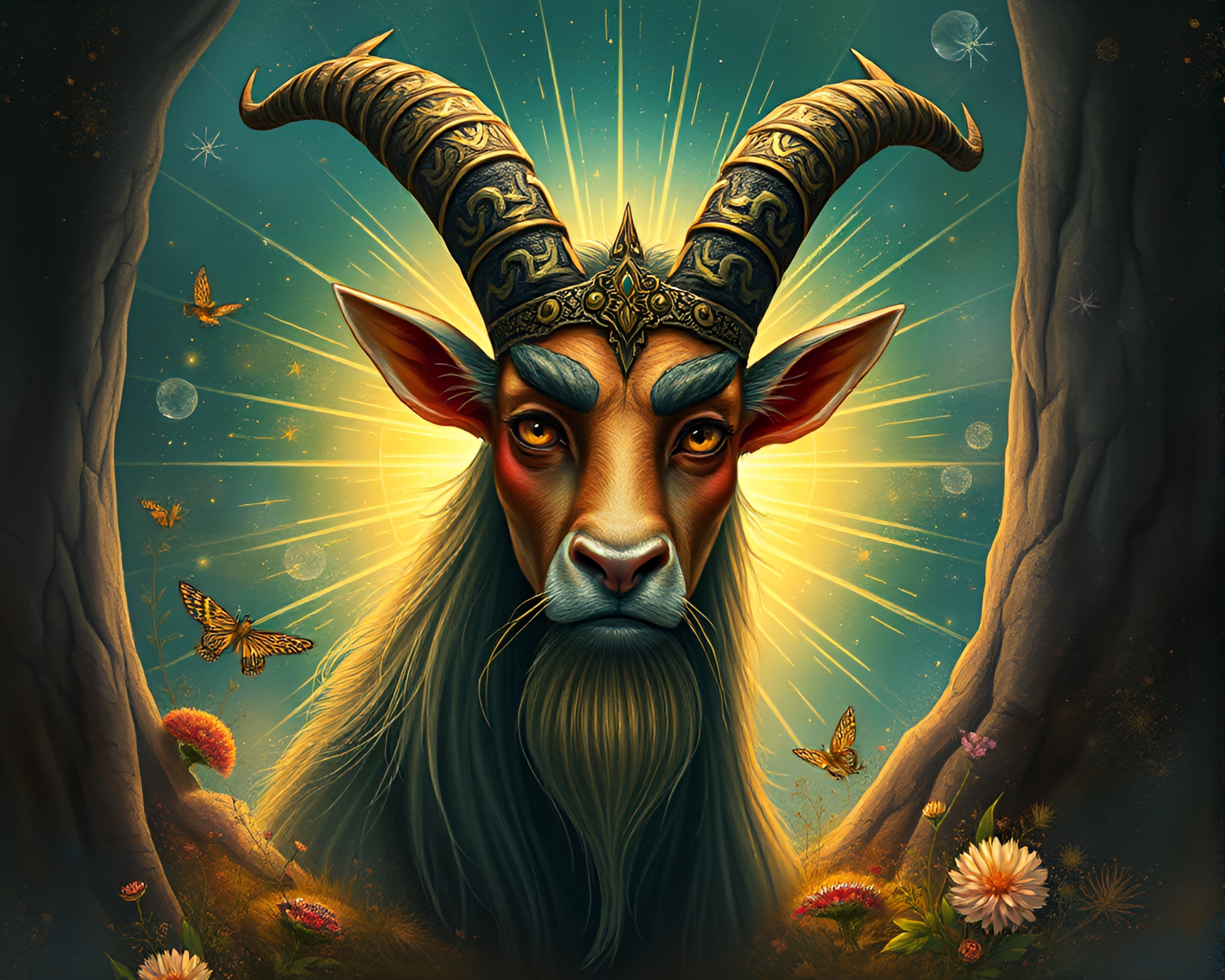 Fantasy Satyr Portrait in Starburst Colors – free AI stock image