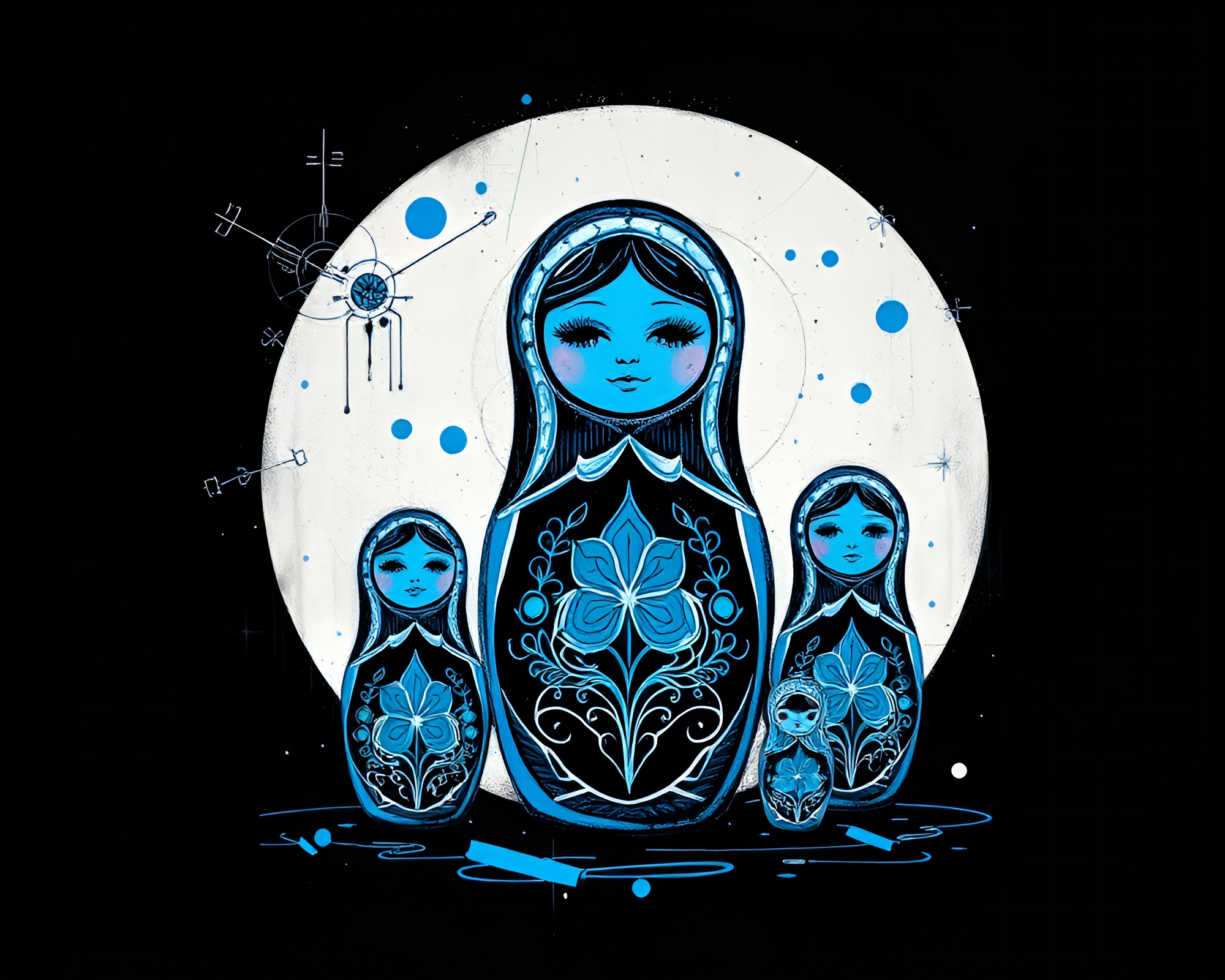 Cyberpunk Matryoshka Doll Chalk Drawing – free AI stock image