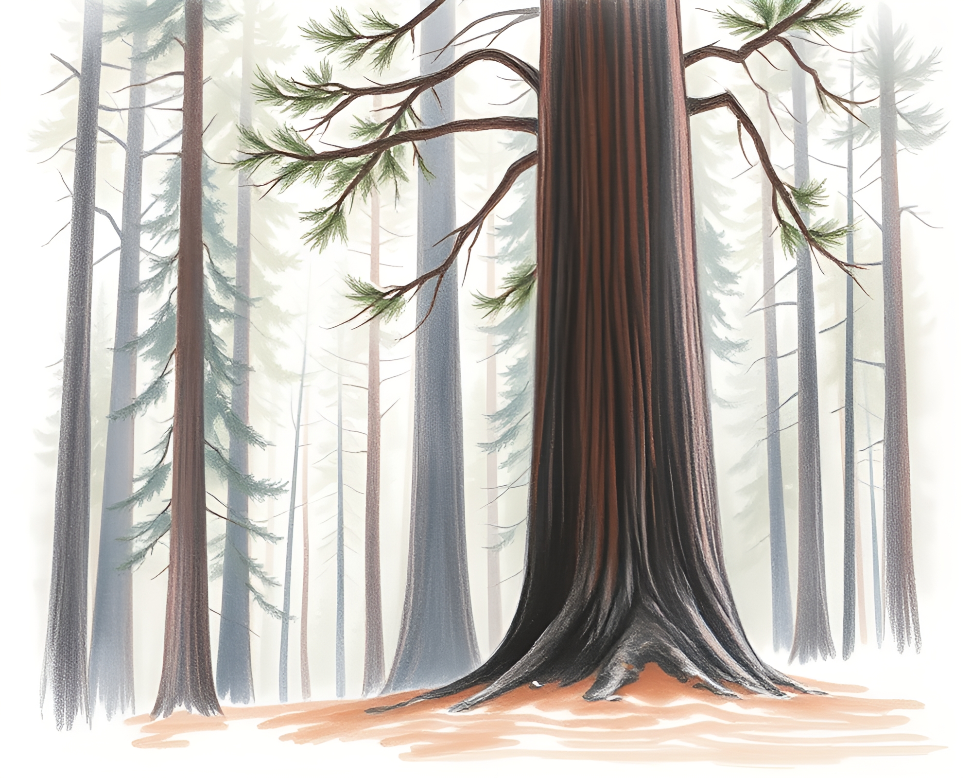 Enchanting Rose Gold Forest Wonderland with Pastel Redwoods – free AI stock image