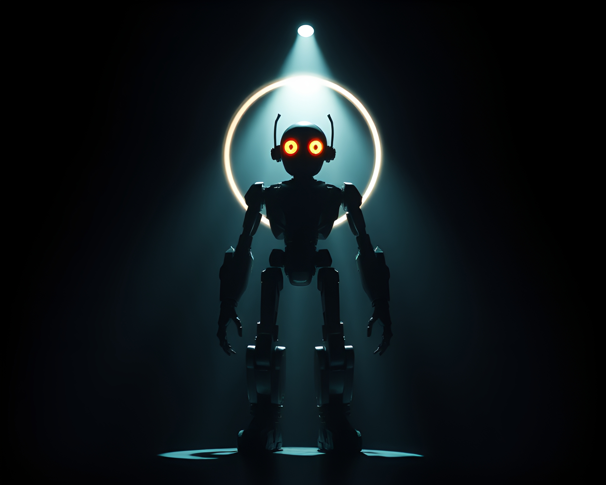 Steampunk Robot in Negative Space, Rim Lighting – free AI stock image