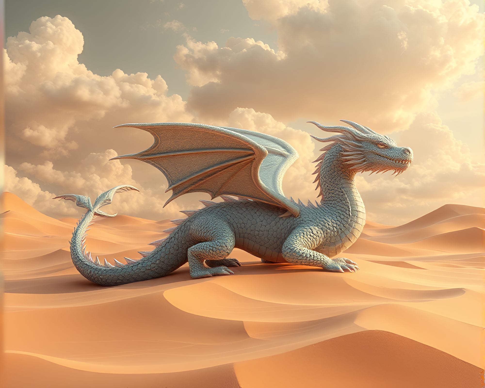 Majestic Dragon in Sandstorm Sky – free AI stock image