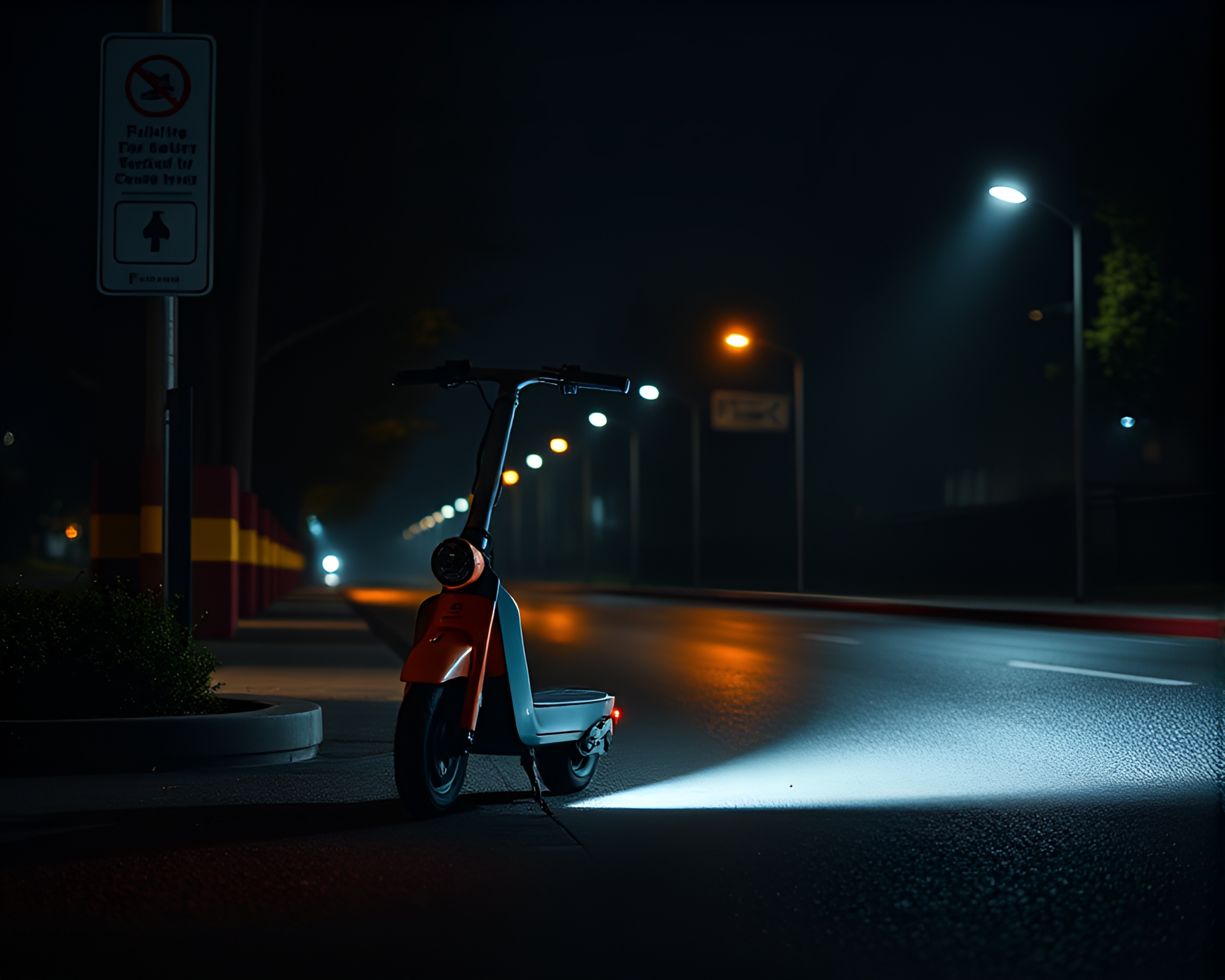 Urban Exploration: Electric Scooter in Torchlight Glow – free AI stock image
