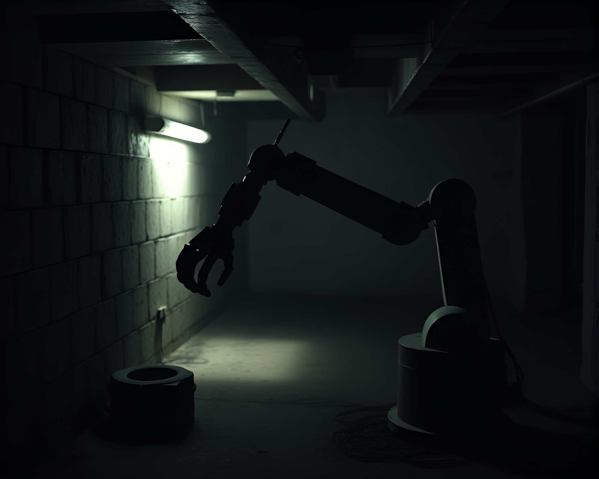 Robotic Arm Stippling: Basement Shadows – free AI stock image