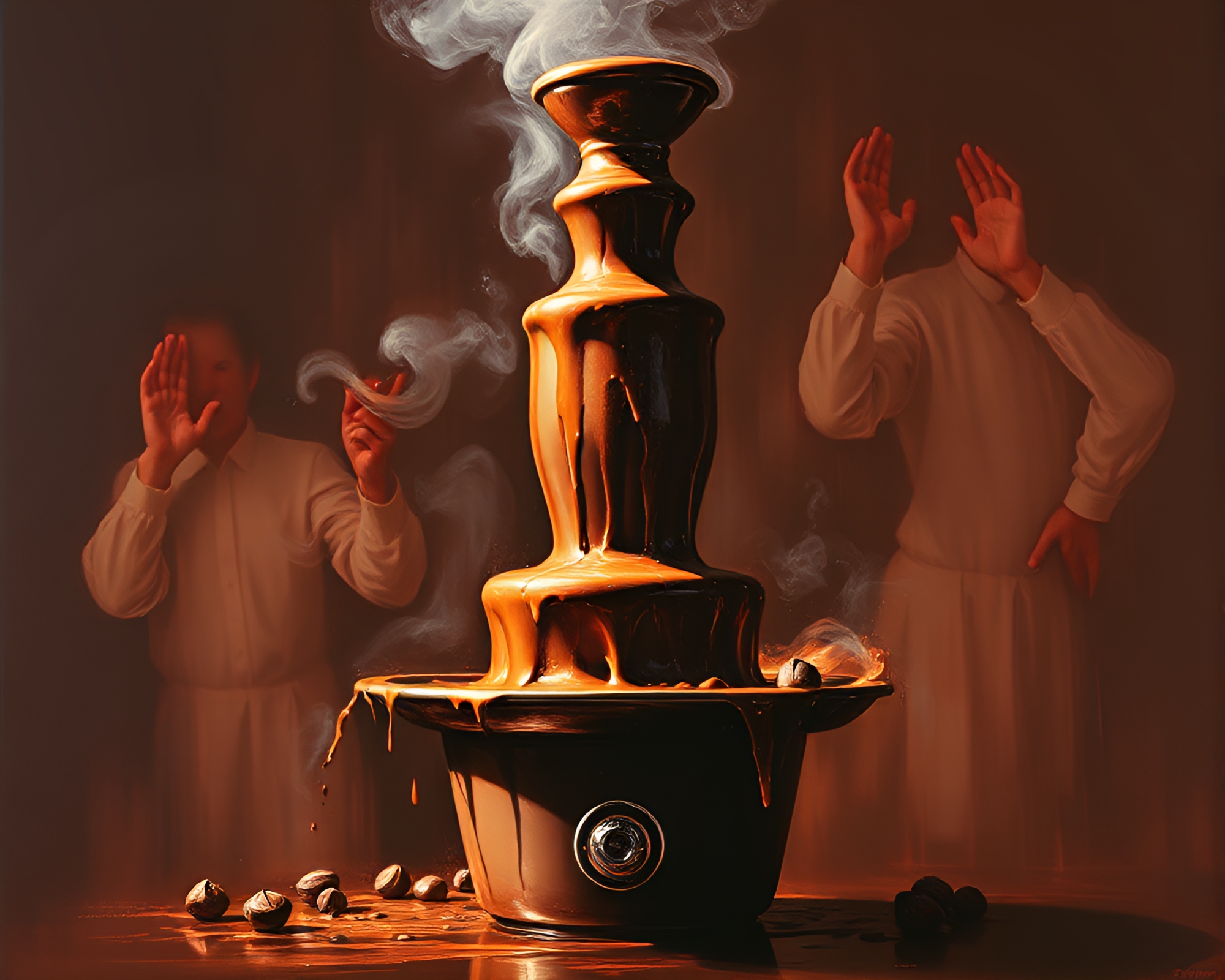 Surreal Chocolate Fountain Negative Space Expressionist Art – free AI stock image
